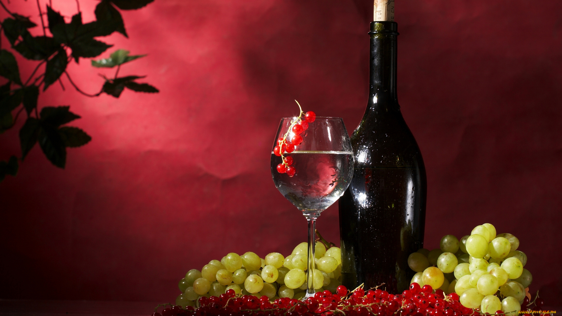 еда, напитки, вино, красная, смородина, виноград, бокал, бутылка, ягоды