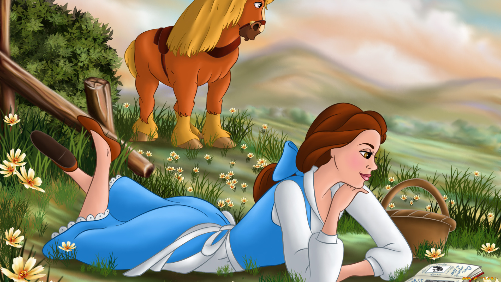 мультфильмы, beauty, and, the, beast, девушка, лошадь