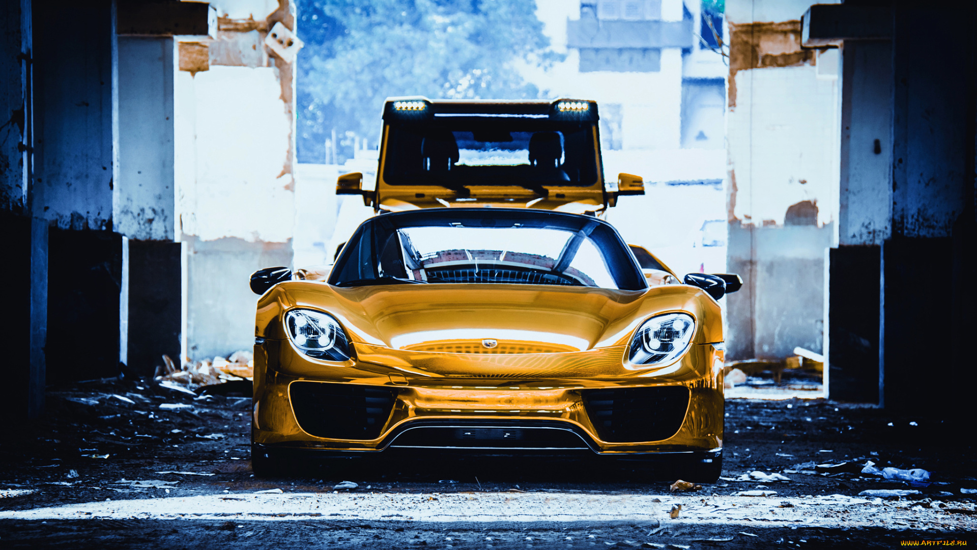 автомобили, porsche, spyder, golden, 918