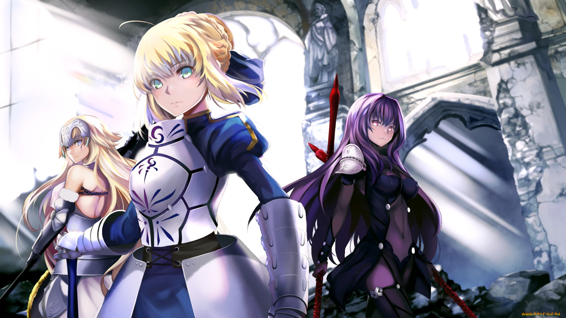 аниме, fate, stay, night, девушки, фон, взгляд