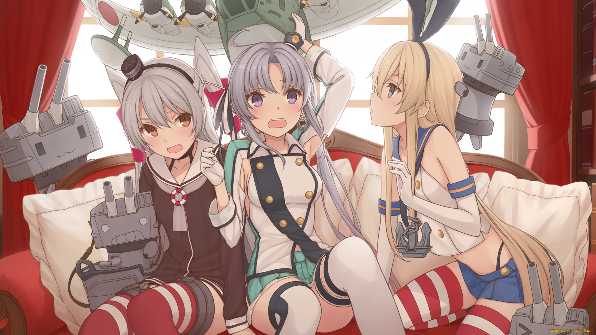 аниме, kantai, collection, взгляд, девушки, фон