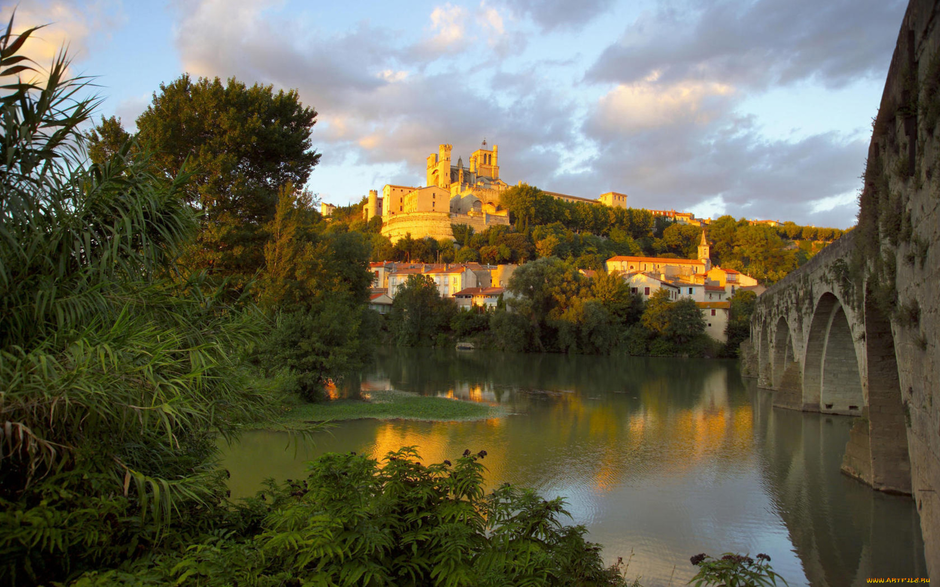 города, дворцы, замки, крепости, город, река, мост, beziers, france