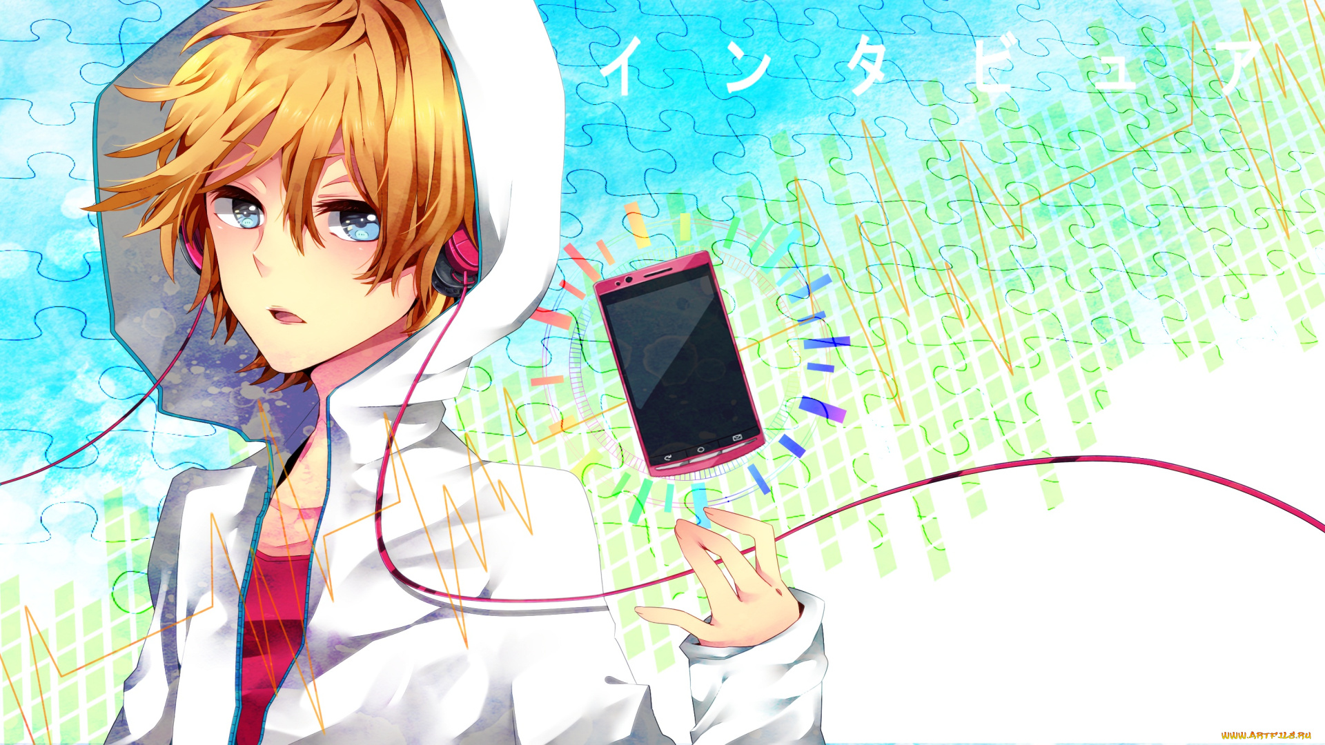 аниме, -headphones, &, instrumental, взгляд, 96neko, nico, singer, наушники, телефон, парень, yuuchi, art, жест