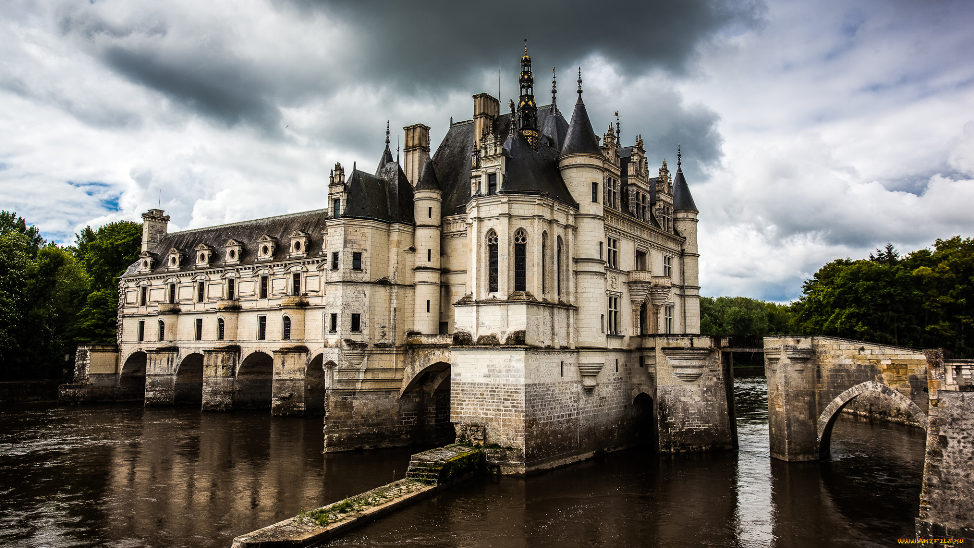 chenonceau, , france, города, замки, франции, парк, водоем, замок