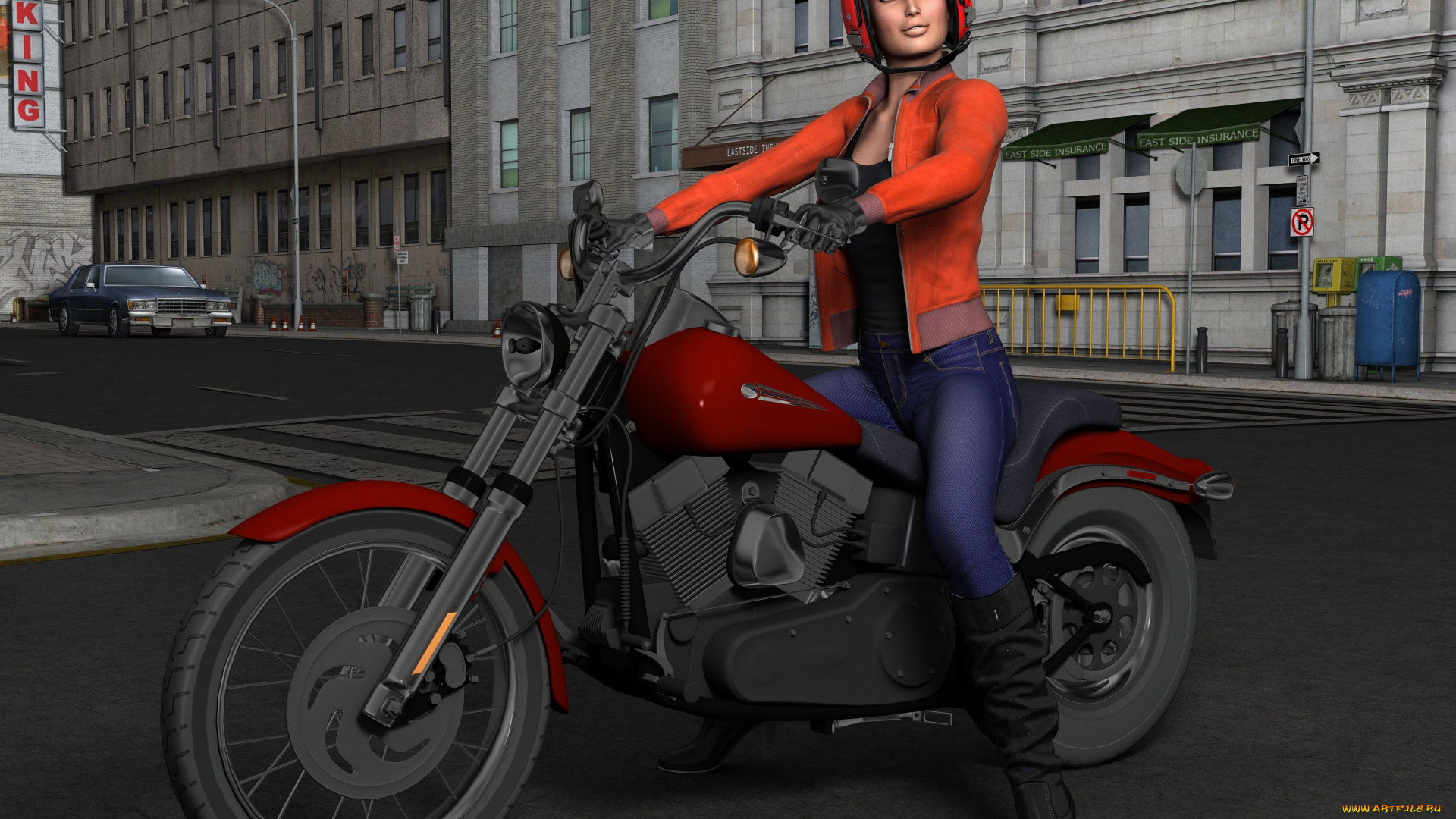 мотоциклы, 3d, девушка, взгляд, мотоцикл