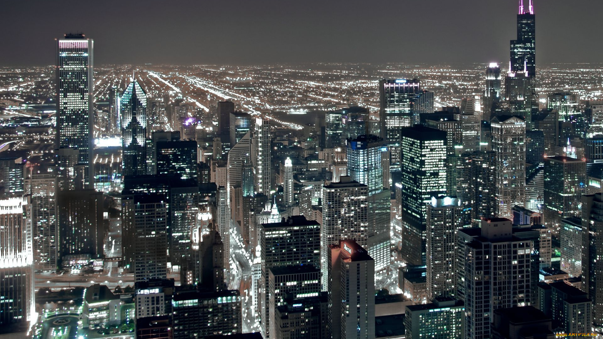 города, Чикаго, , сша, небоскребы, высота, огни, ночь, америка, чикаго, usa, city, chicago