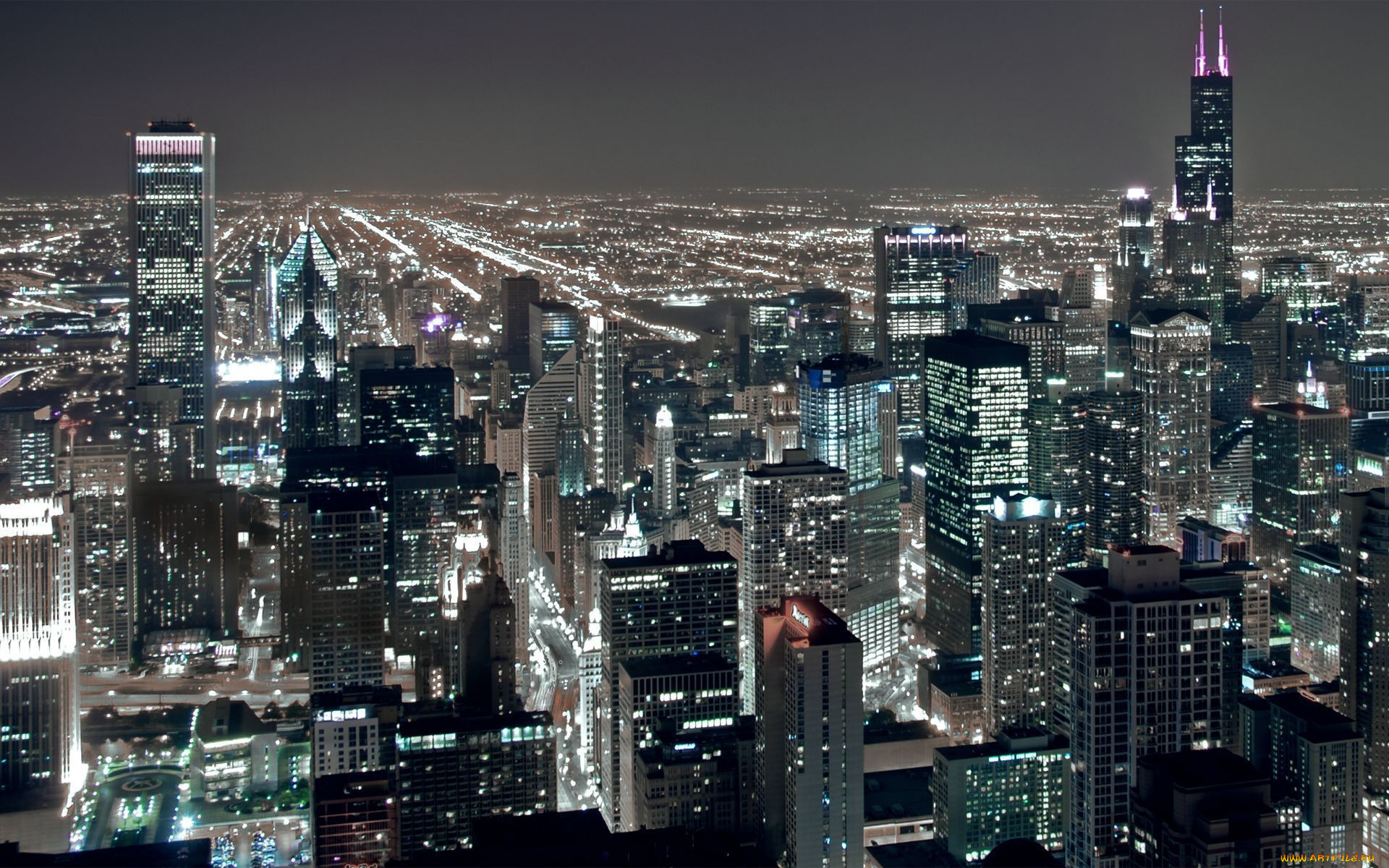 города, Чикаго, , сша, небоскребы, высота, огни, ночь, америка, чикаго, usa, city, chicago