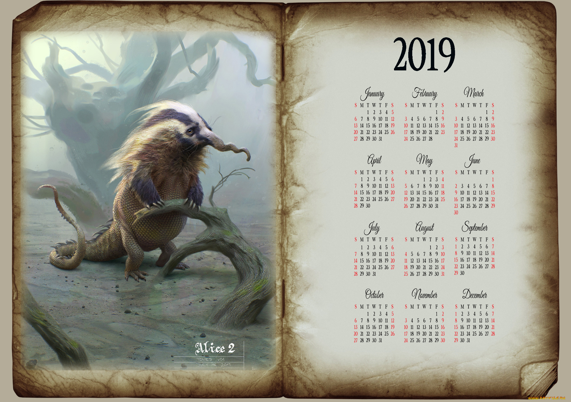 календари, фэнтези, книга, существо, животное