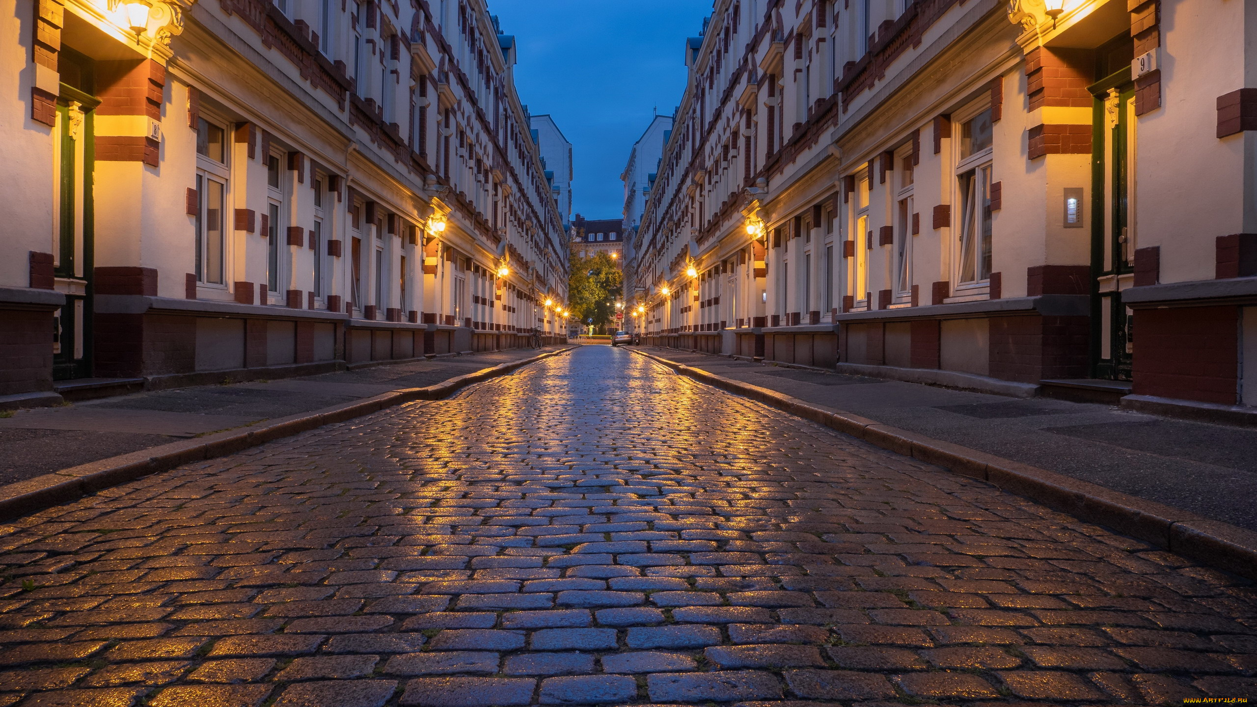 города, гамбург, , германия, улица, вечер, огни