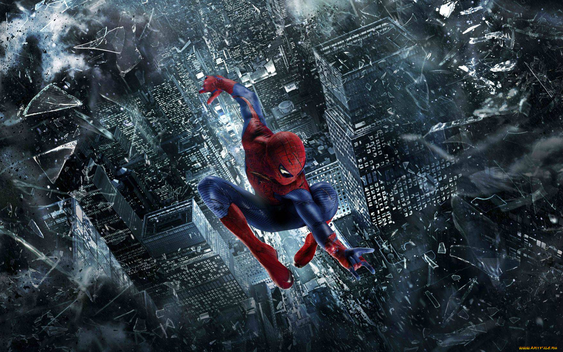 новый, Человек, паук, кино, фильмы, the, amazing, spider, man, дождь, город, летит, паутина, spider-man, Человек-паук
