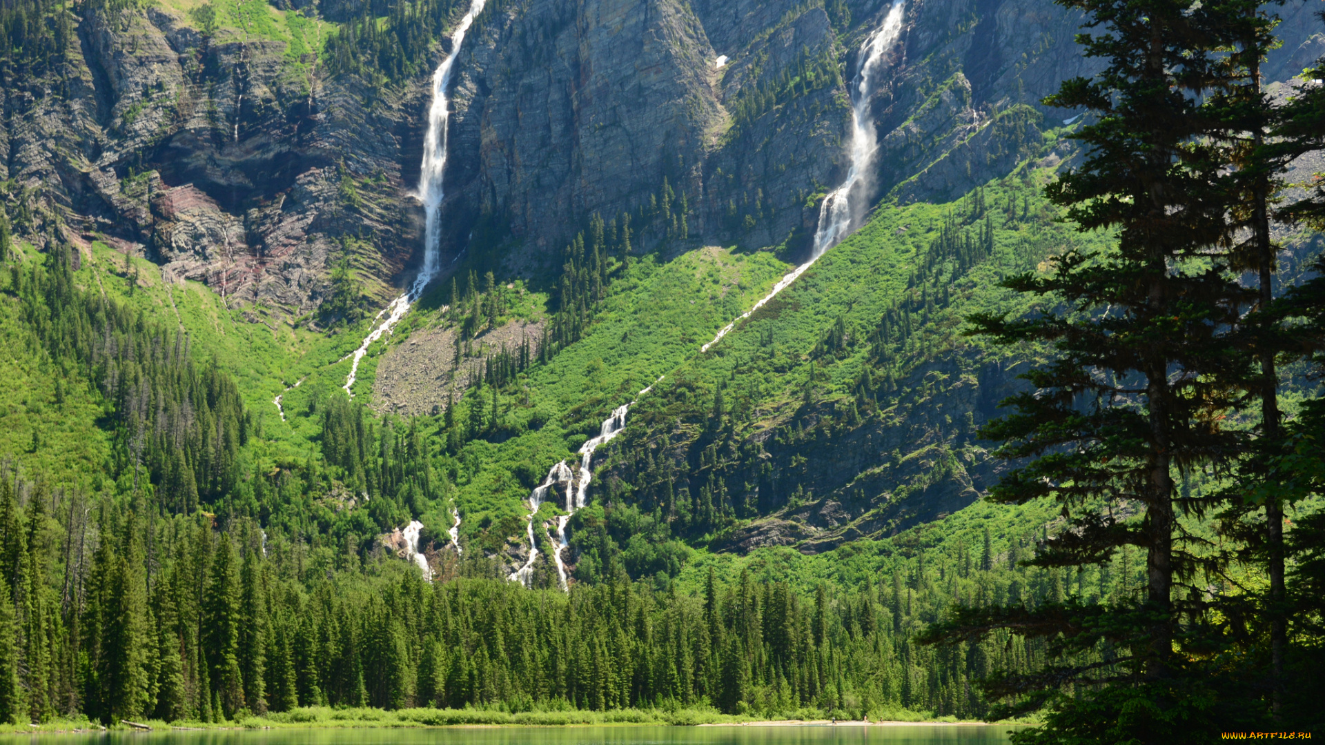 avalanche, lake, glacier, national, park, montana, природа, водопады, горы, монтана, озеро, глейшер