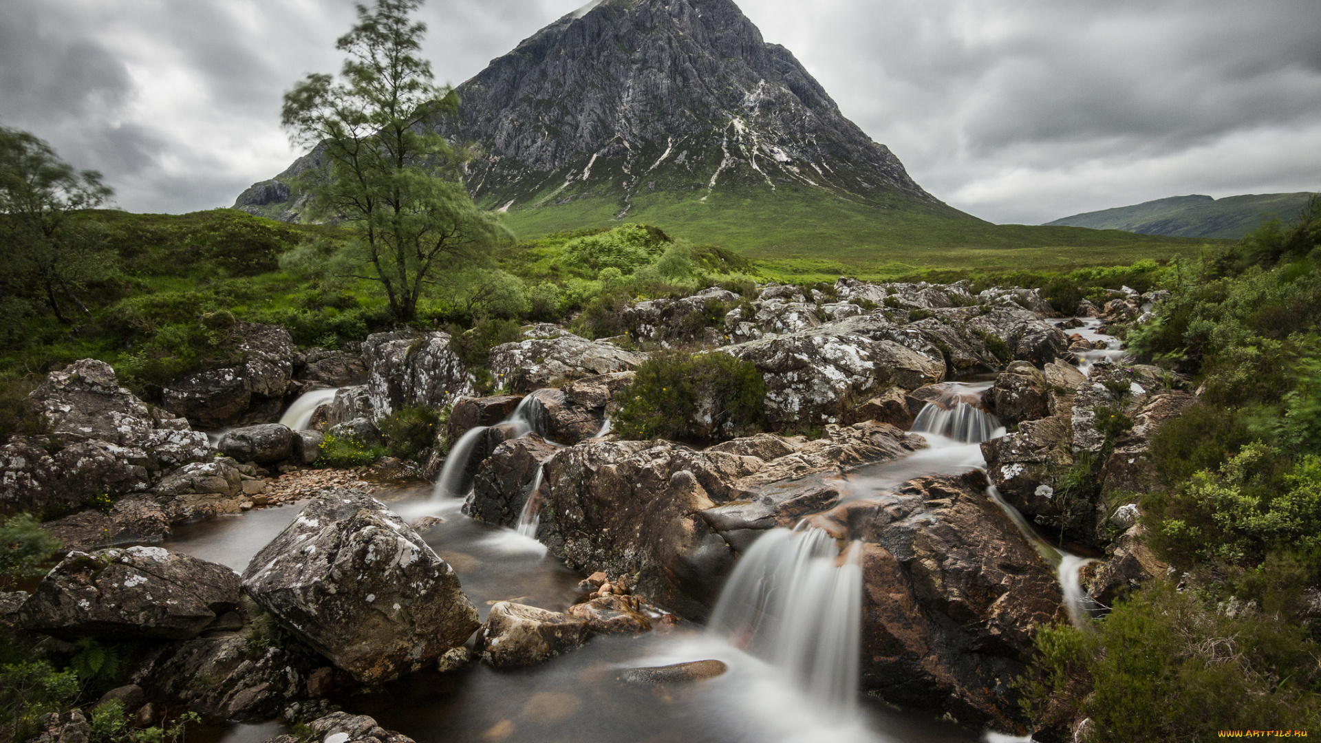 buachaille, etive, mor, glencoe, scotland, природа, горы, камни, ручей, шотландия