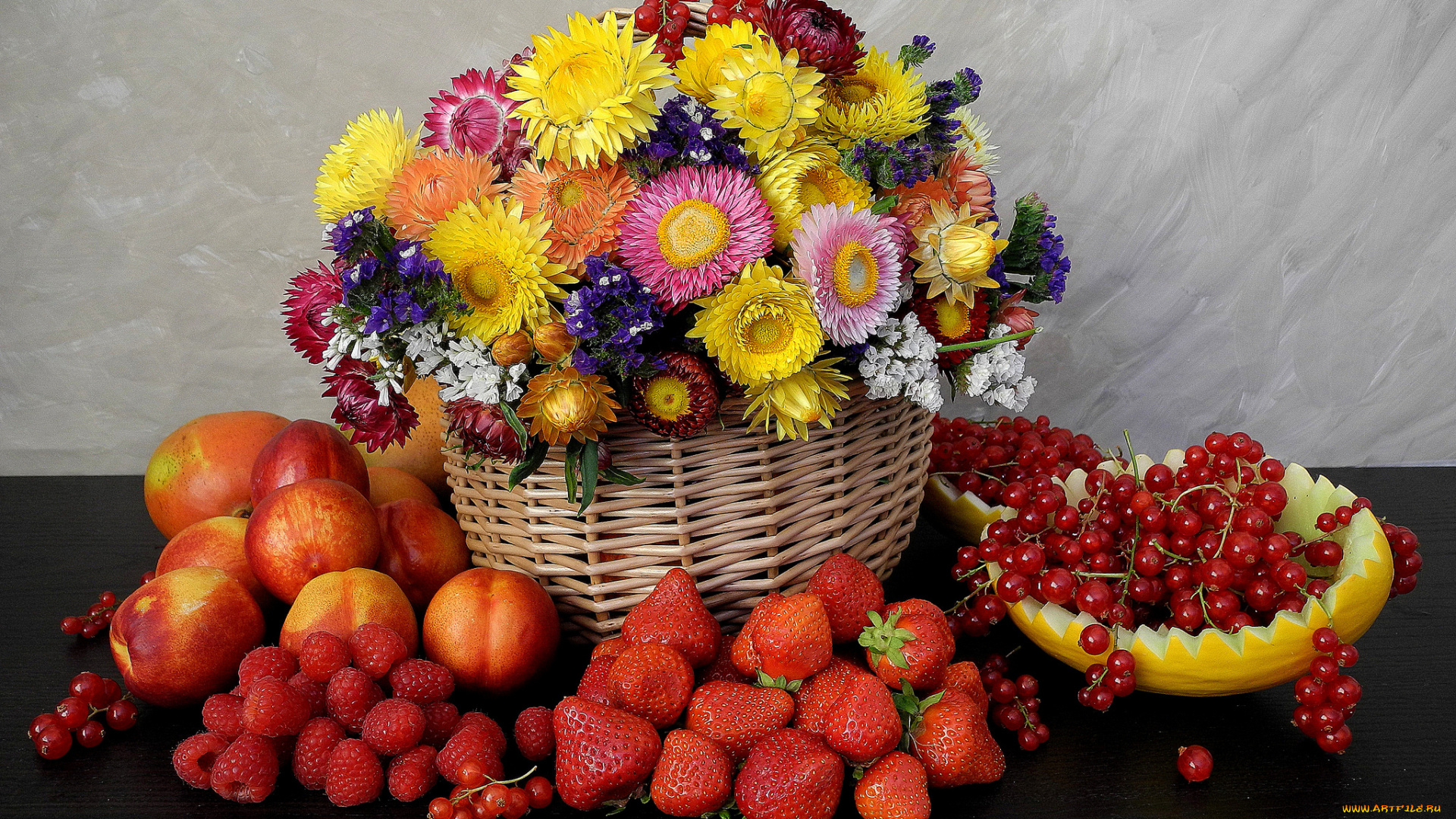 еда, фрукты, ягоды, клубника, малина, смородина, нектарины