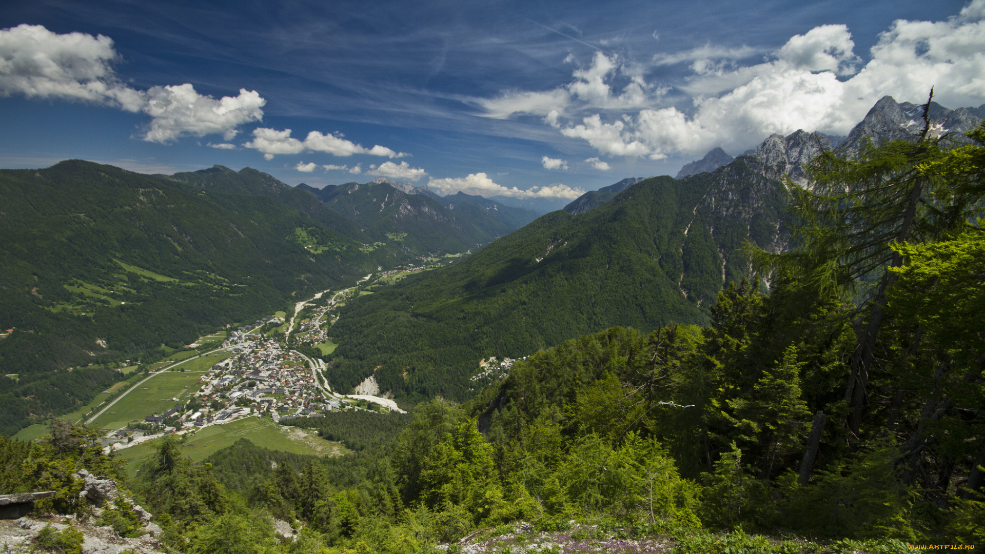 kranjska, gora, slovenia, природа, горы, краньска-гора, словения, долина, городок, панорама