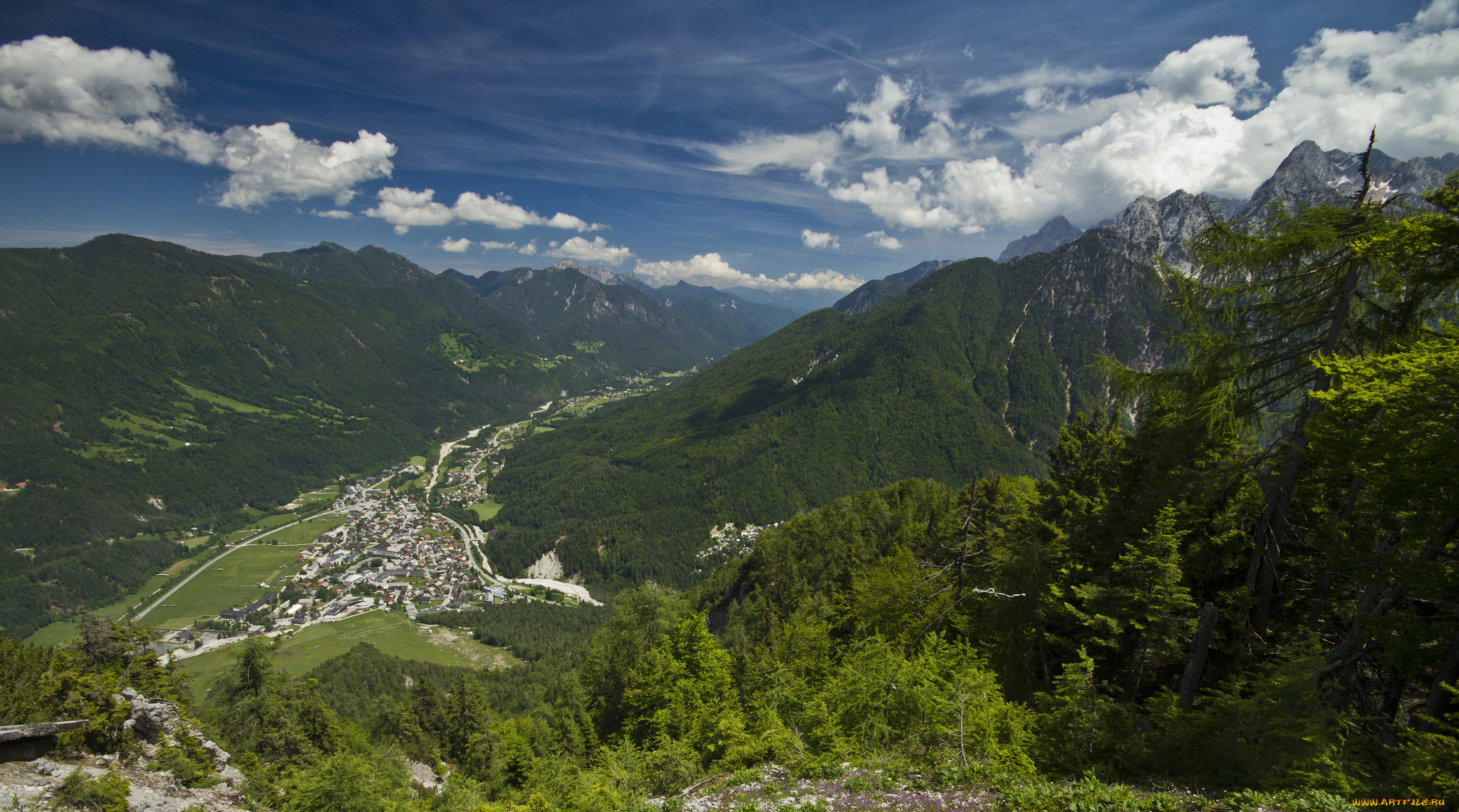 kranjska, gora, slovenia, природа, горы, краньска-гора, словения, долина, городок, панорама
