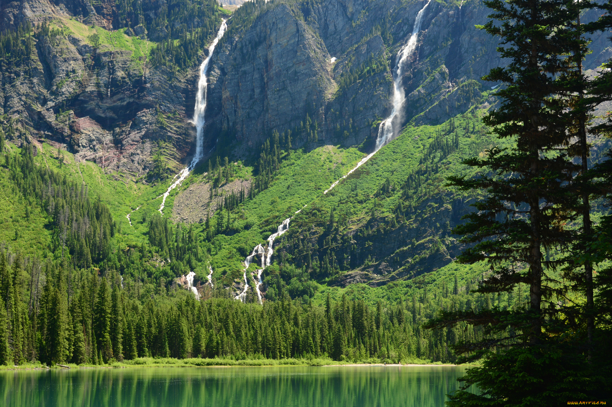 avalanche, lake, glacier, national, park, montana, природа, водопады, горы, монтана, озеро, глейшер