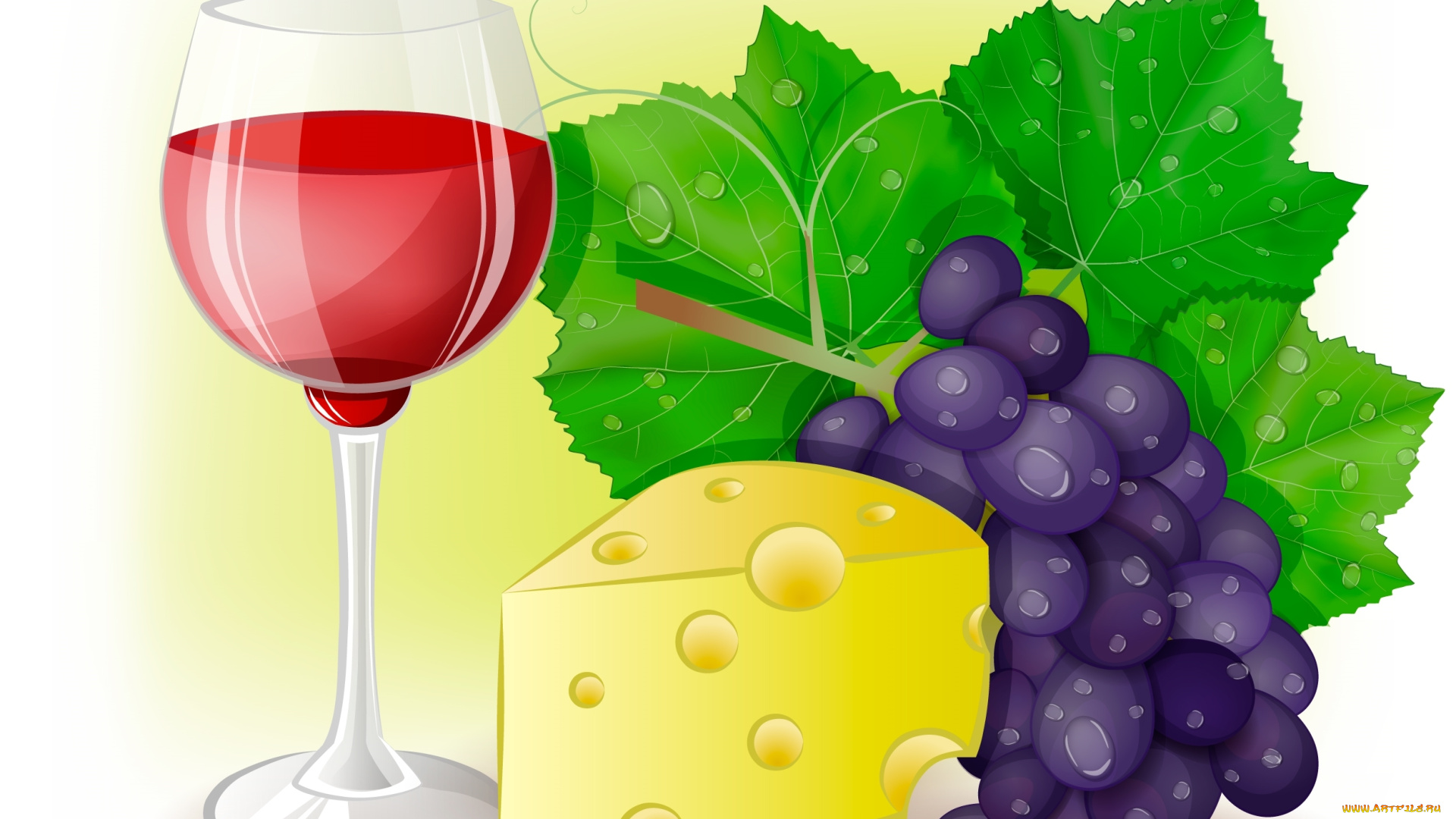 векторная, графика, еда, виноград, вино, сыр