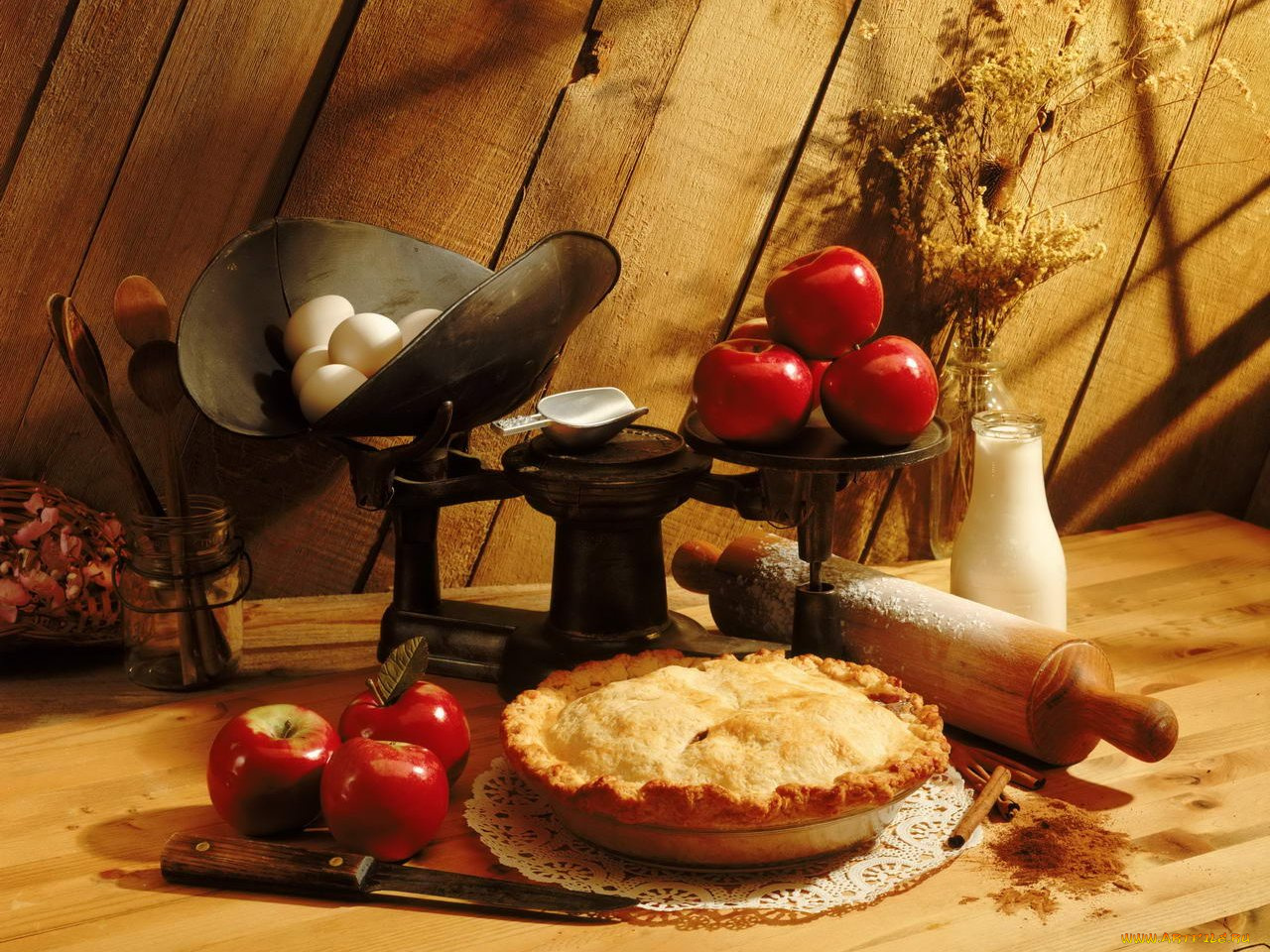 еда, натюрморт, выпечка, пирог, яблоки