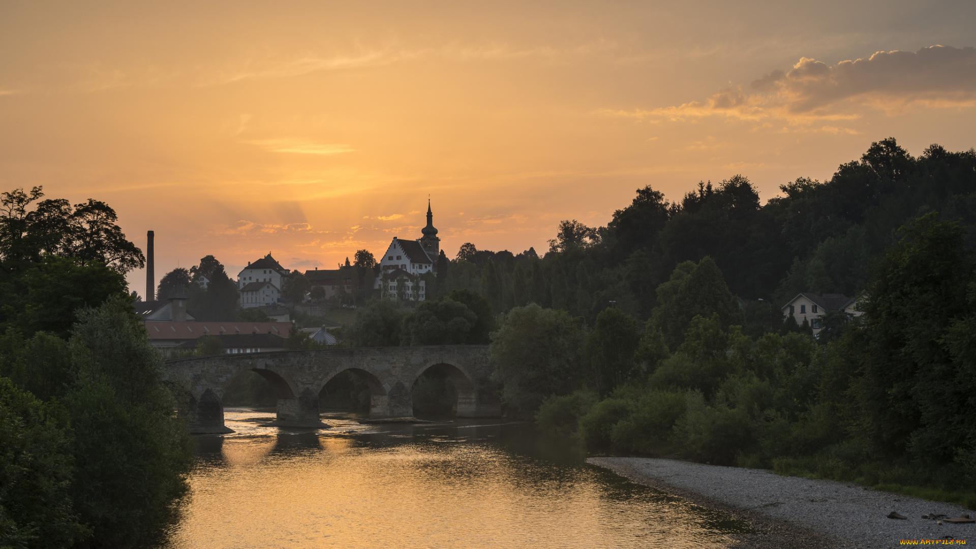 bischofszell, switzerland, города, мосты, река, закат, мост, швейцария