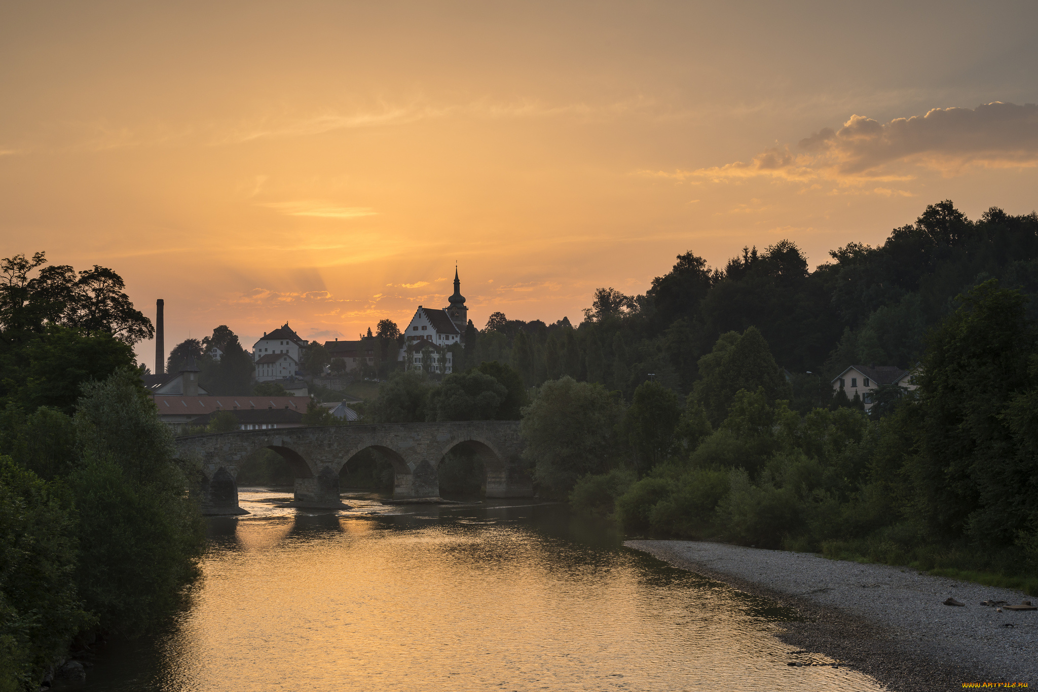 bischofszell, switzerland, города, мосты, река, закат, мост, швейцария