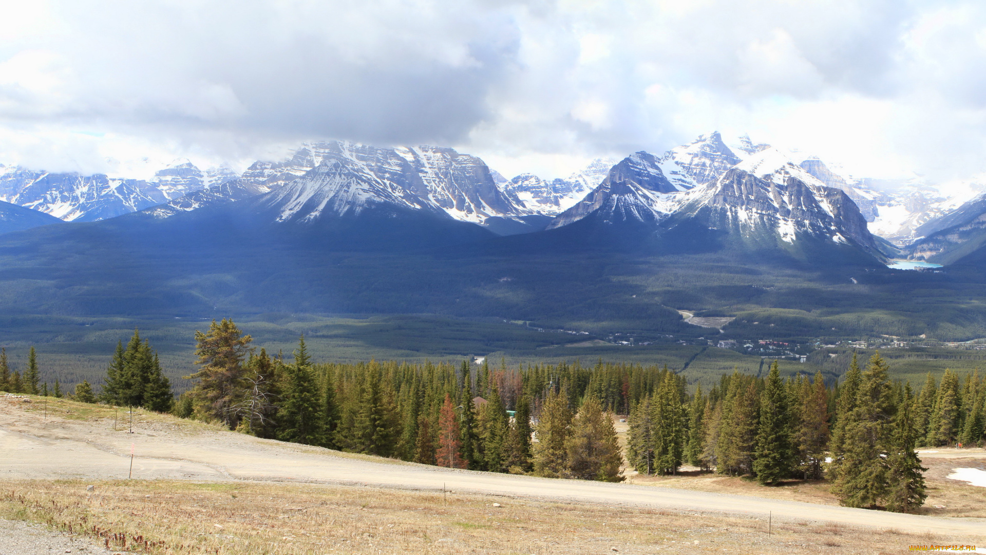 banff, national, park, canada, природа, горы, лес, дымка