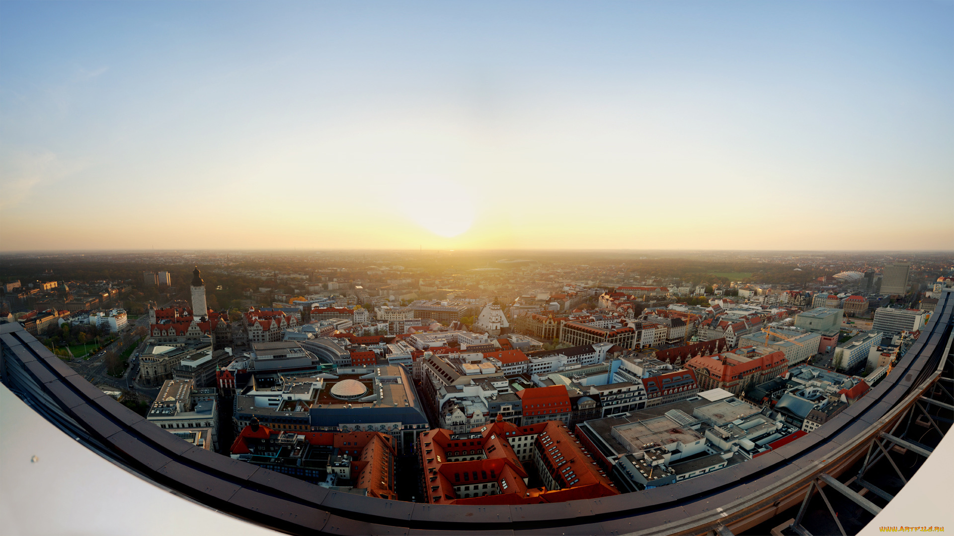 города, панорамы, высота, обзор, птичий, полет, leipzig, germany