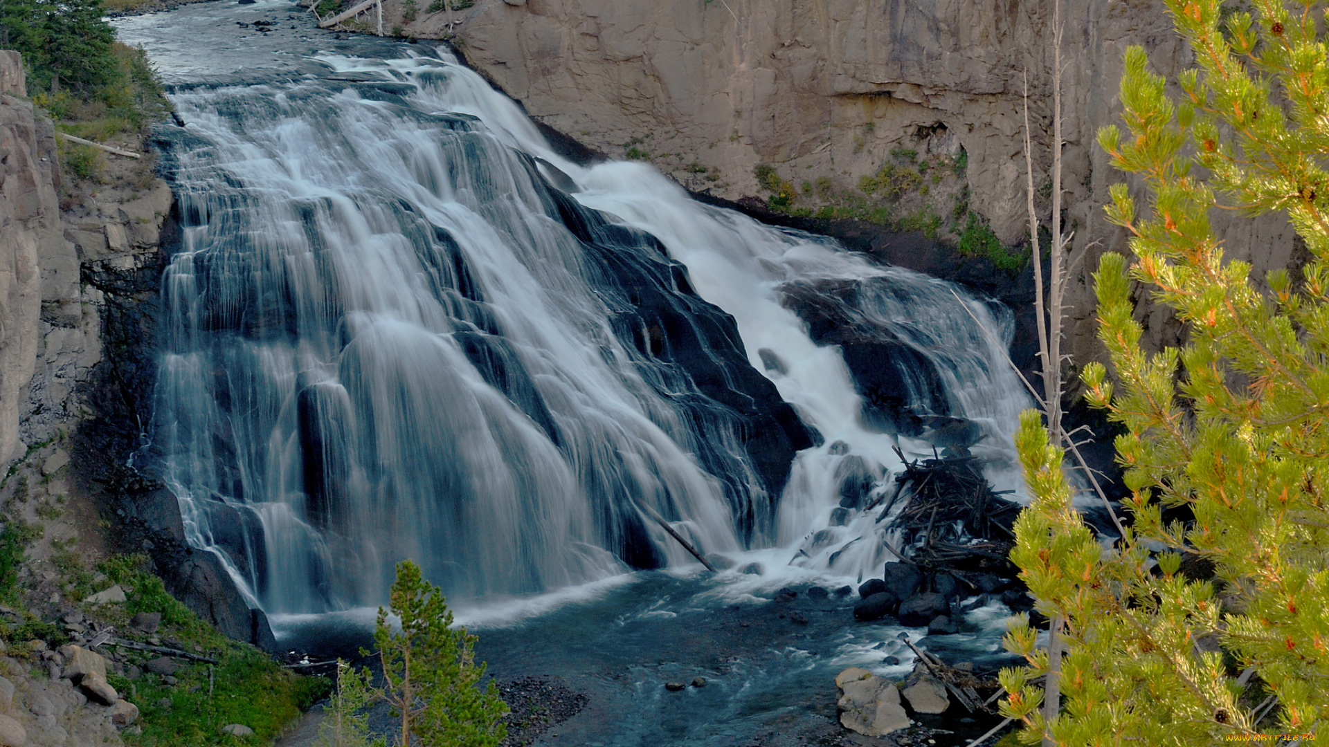 природа, водопады, show, me, the, way, wyoming, gibbon, falls, yellowstone, n, , p, usa