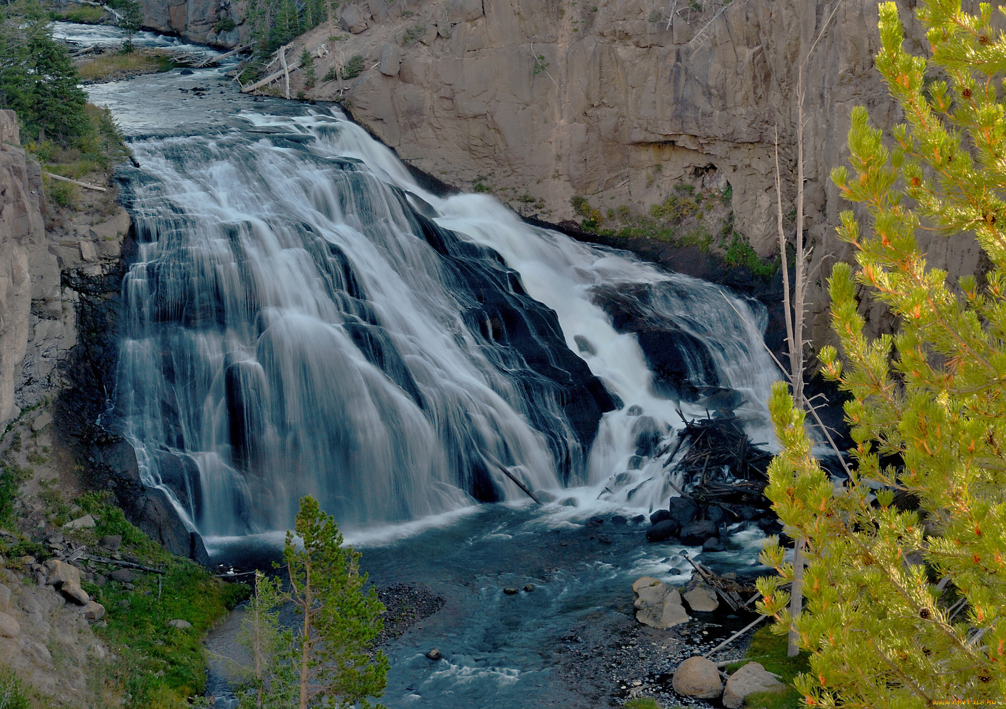 природа, водопады, show, me, the, way, wyoming, gibbon, falls, yellowstone, n, , p, usa