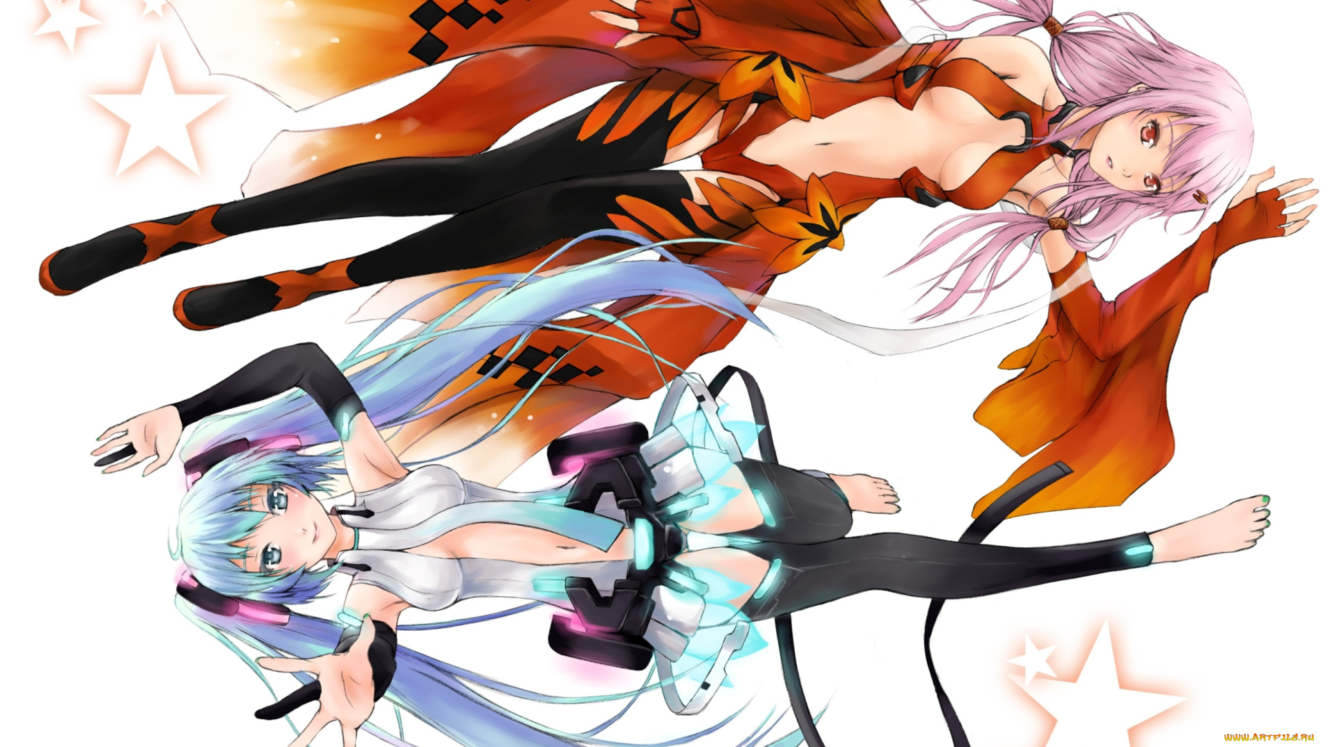 аниме, unknown, , другое, guilty, crown, vocaloid, hatsune, miku, append, yuzuriha, inori, dan, killaflip, арт, девушки