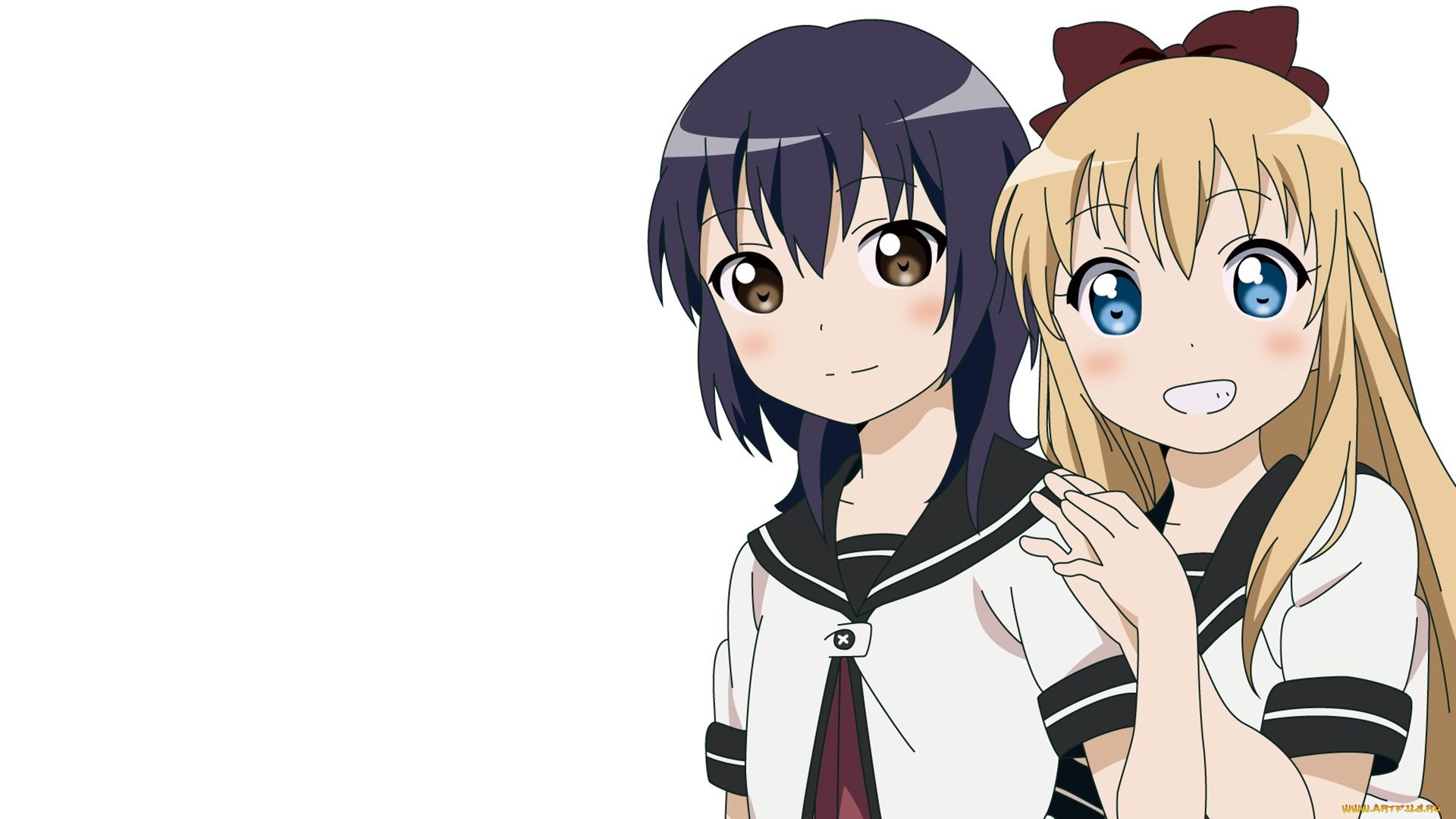 аниме, yuru, yuri, девушки, взгляд, фон