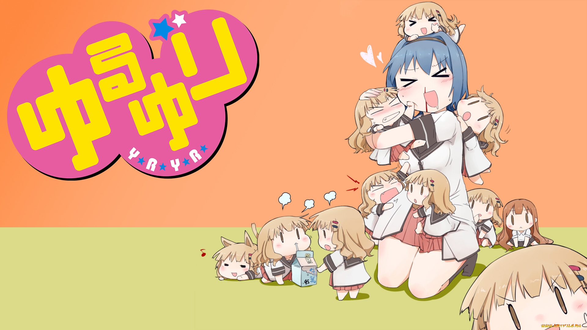 аниме, yuru, yuri, фон, взгляд, девушка