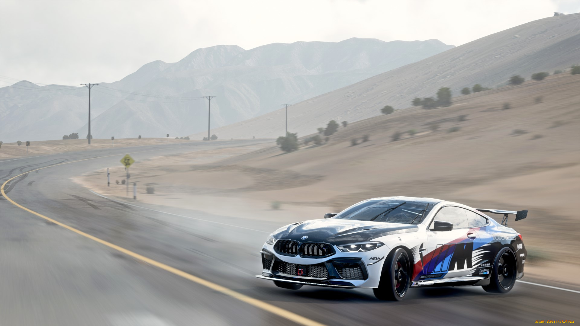 bmw, m8, автомобили, bmw, белый, скорость, горы, дорога