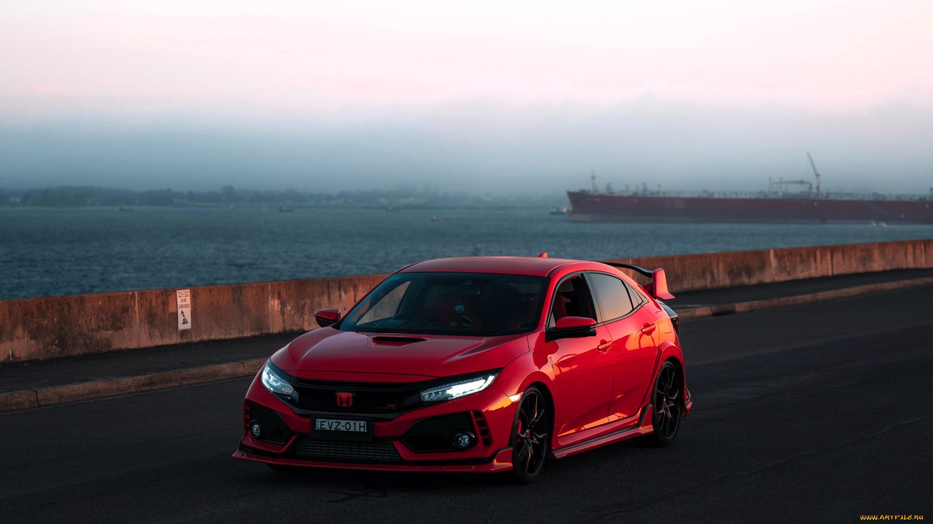 honda, civic, type, r, автомобили, honda, красный, набережная