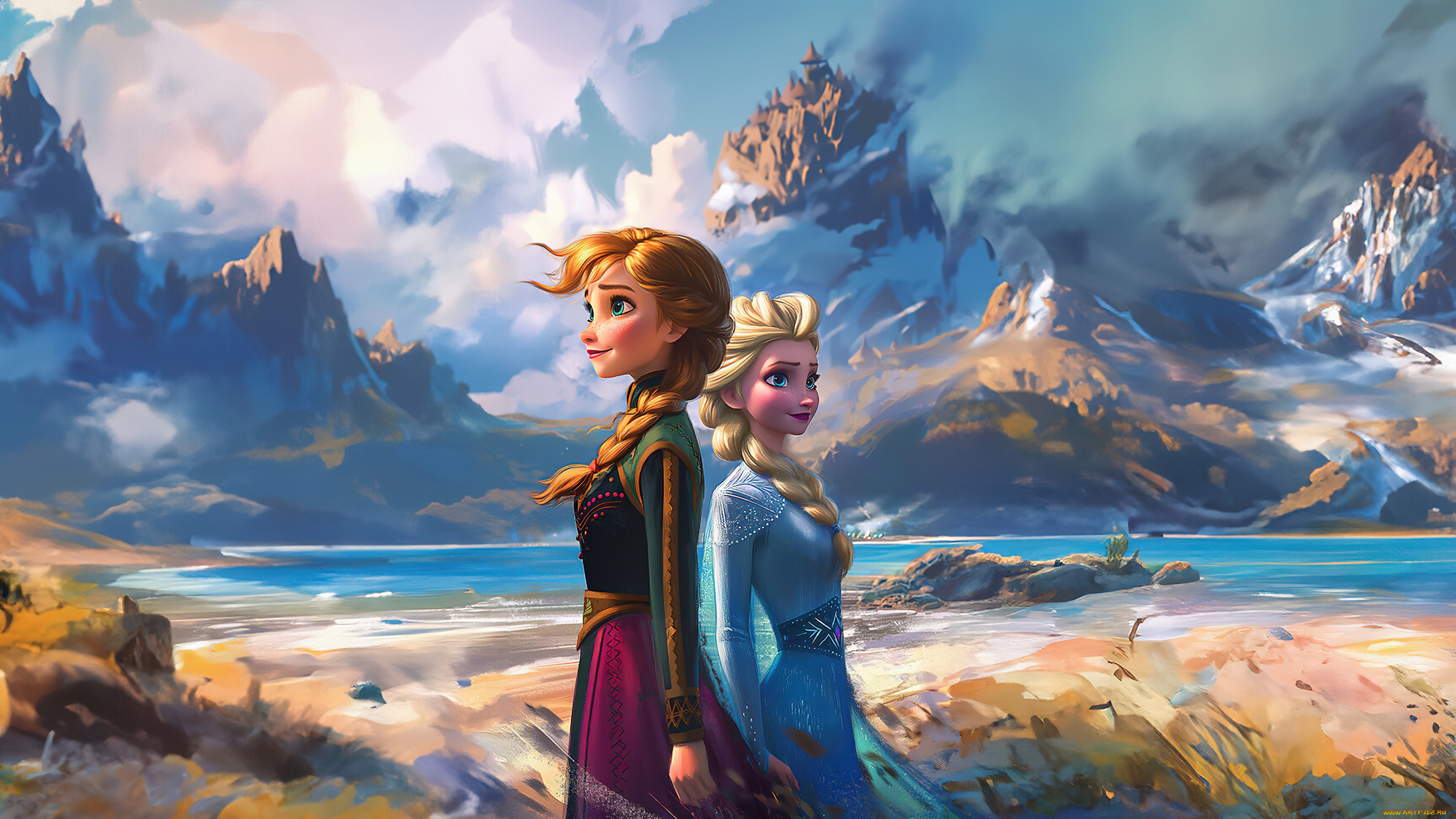 frozen, мультфильмы, artwork, anna, elsa, sisters, ai, art