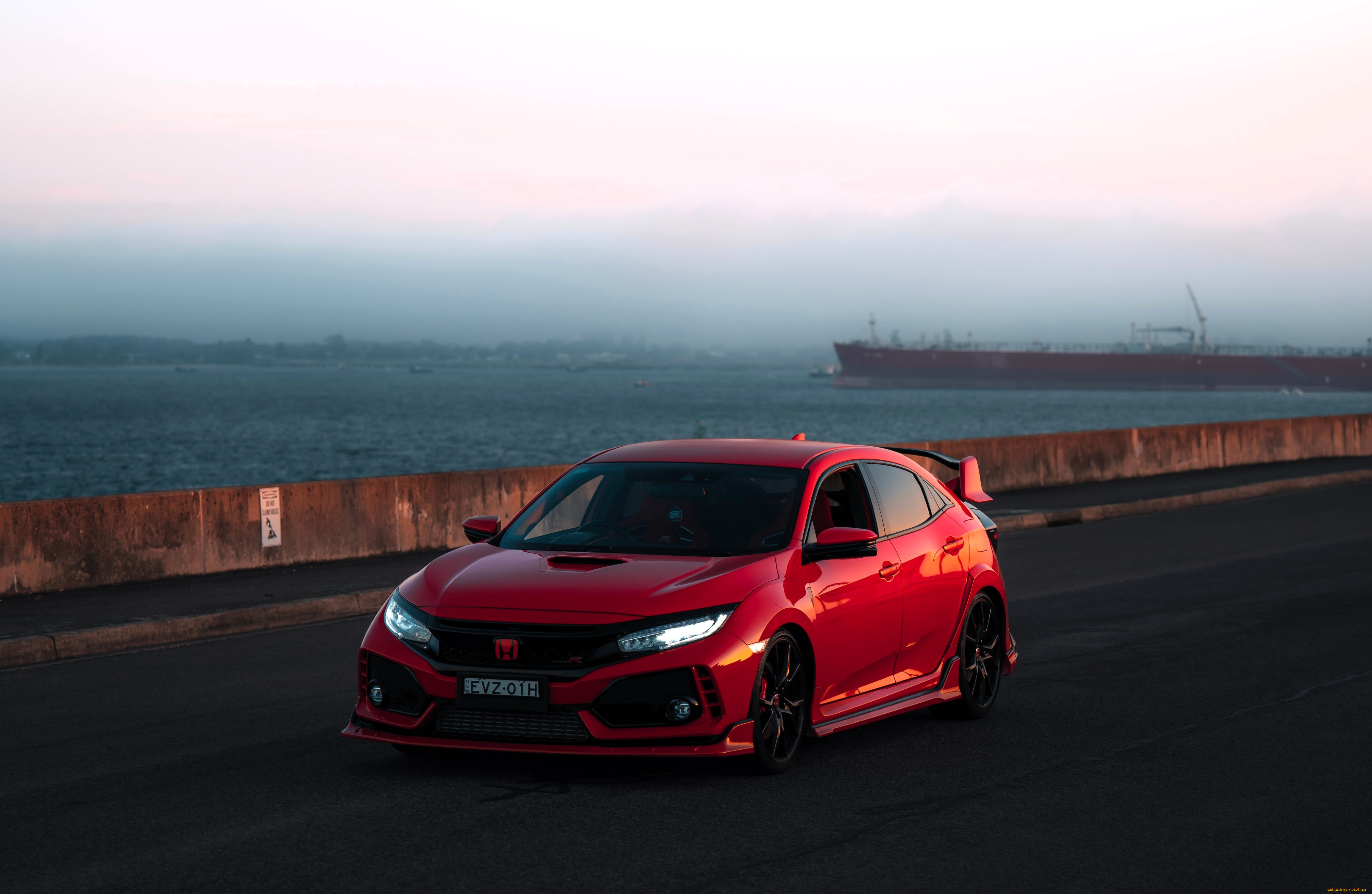 honda, civic, type, r, автомобили, honda, красный, набережная