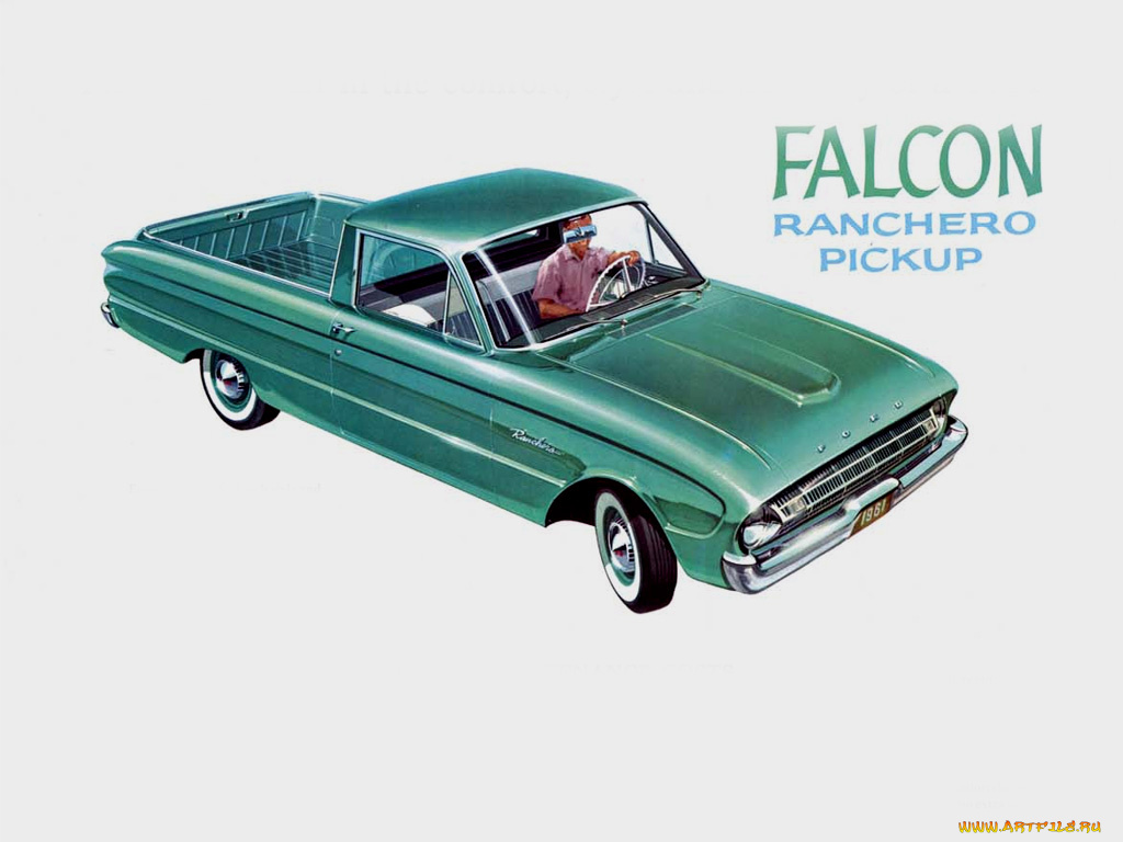 1961, ford, falcon, ranchero, pickup, автомобили, рисованные
