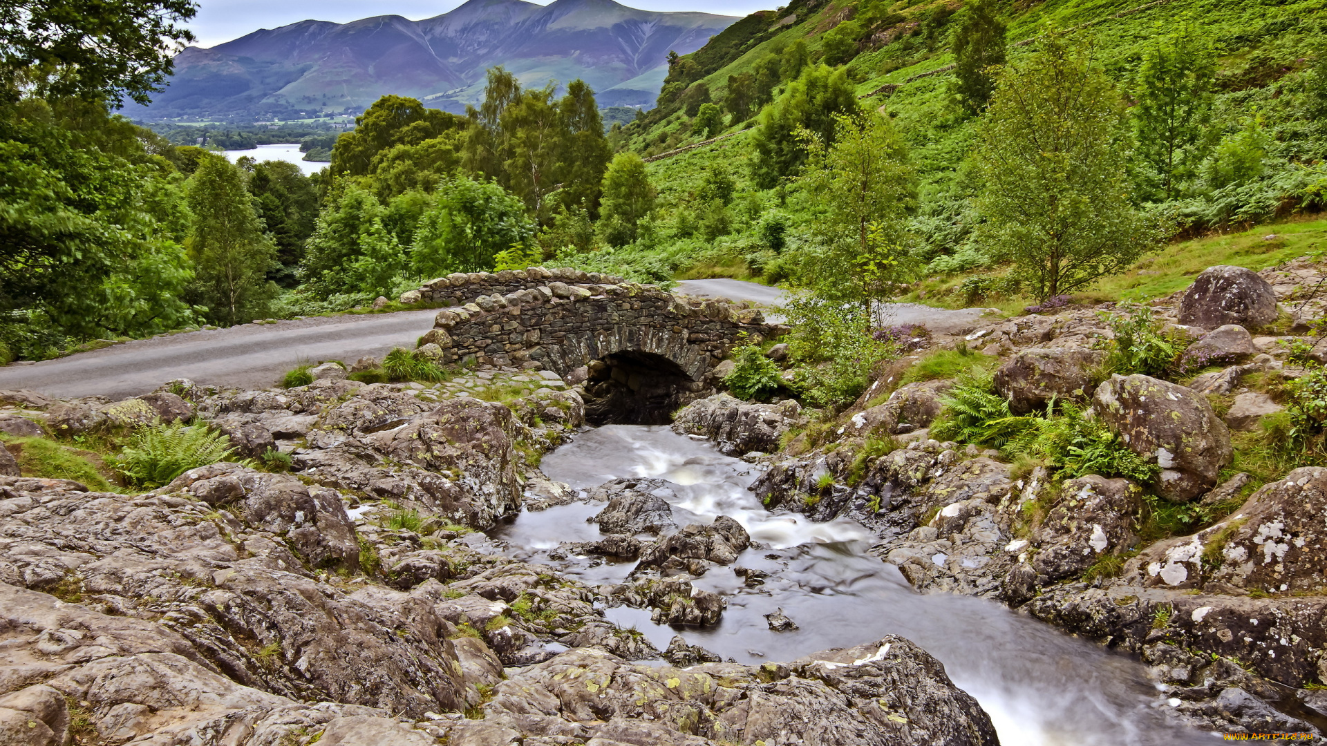 ashness, bridge, природа, реки, озера, река, мост, пейзаж, дорога