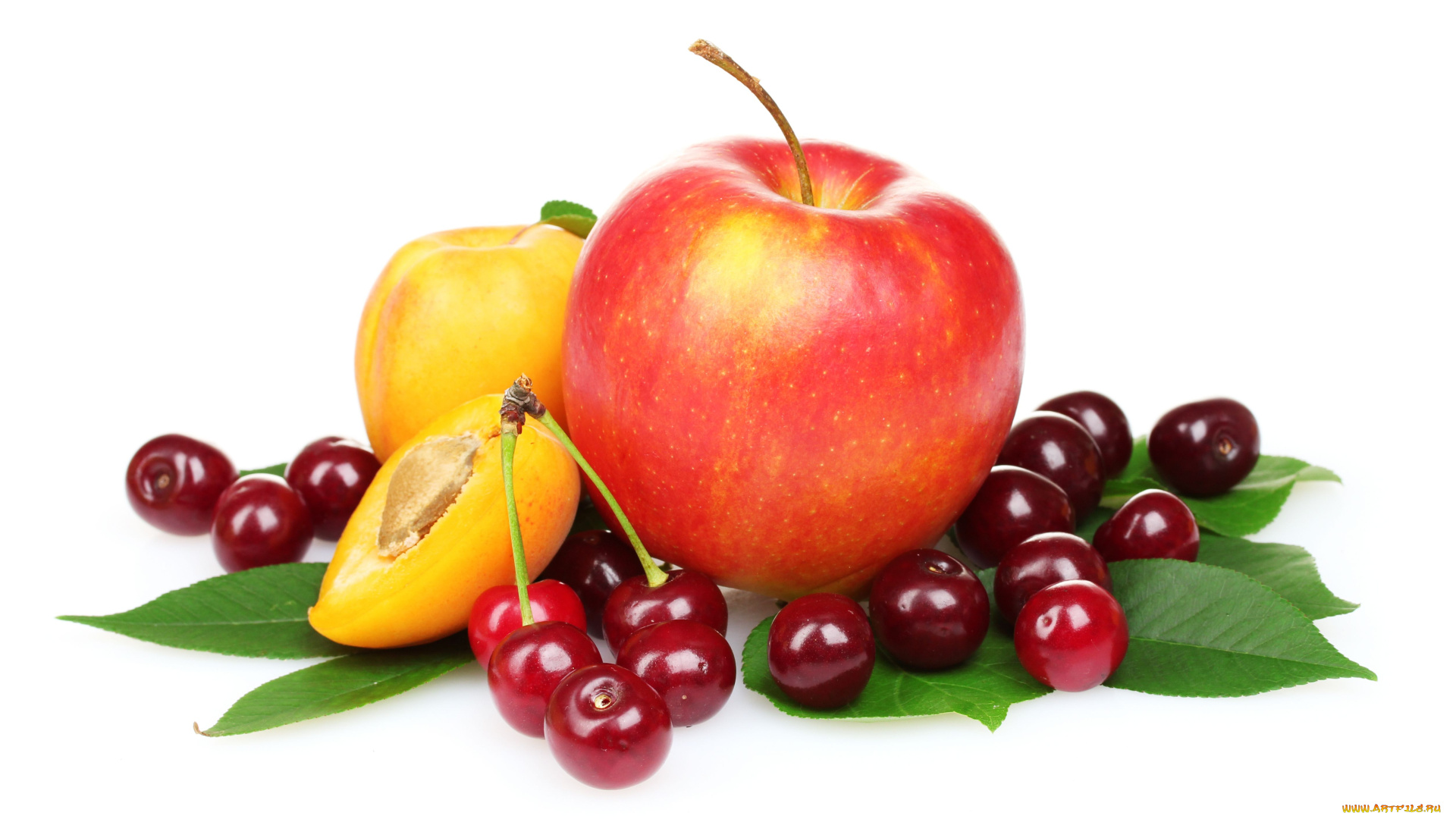 еда, фрукты, ягоды, абрикос, яблоко, вишня