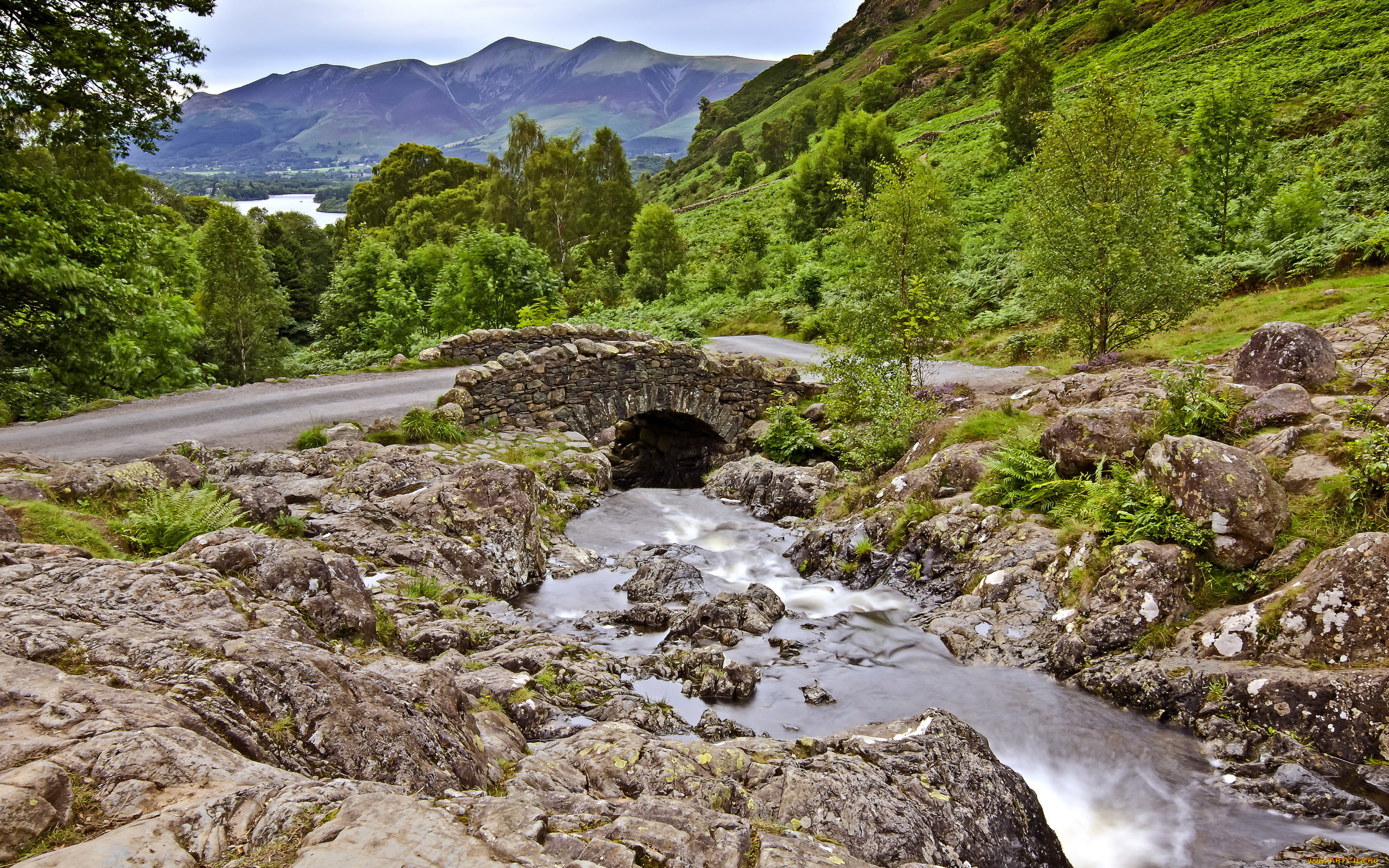 ashness, bridge, природа, реки, озера, река, мост, пейзаж, дорога