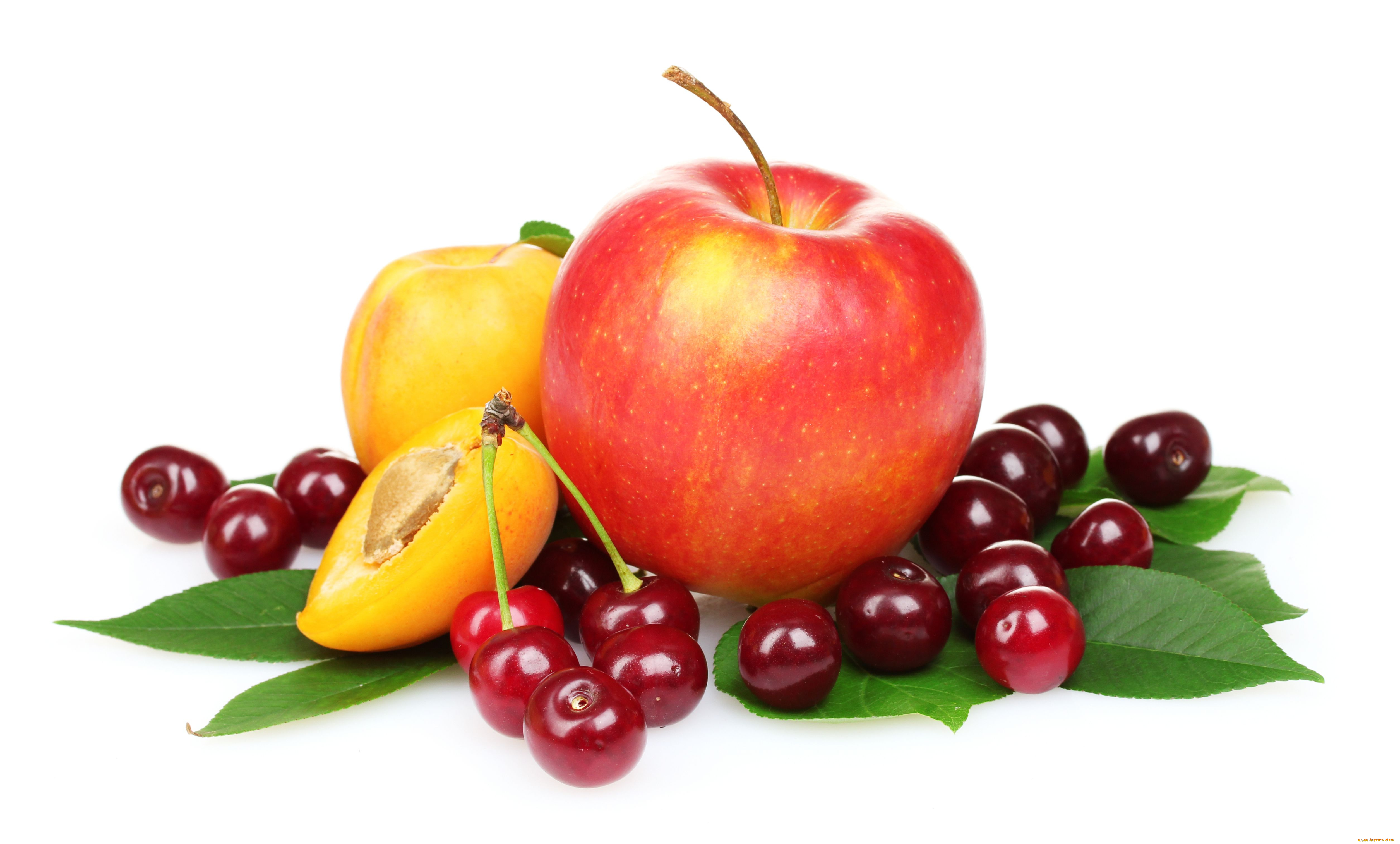 еда, фрукты, ягоды, абрикос, яблоко, вишня