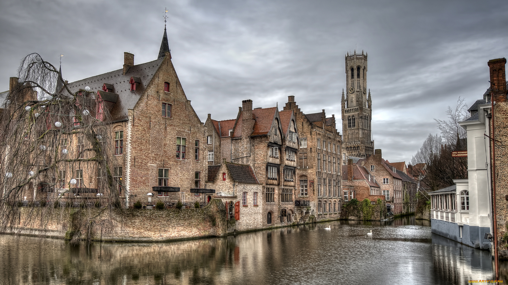 brugge, города, брюгге, , бельгия, башня, дома, канал