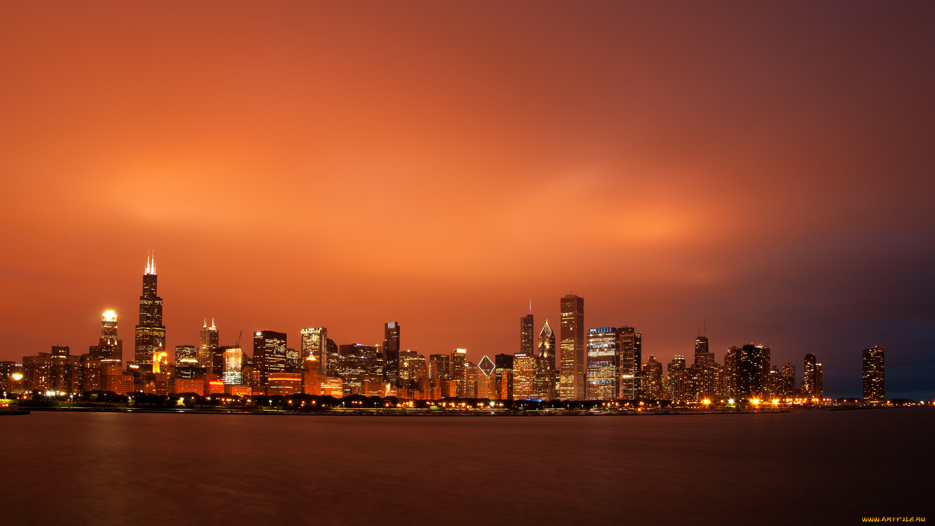 города, Чикаго, , сша, закат, вечер, chicago, illinois, мегаполис, небоскребы, Чикаго, usa, небо