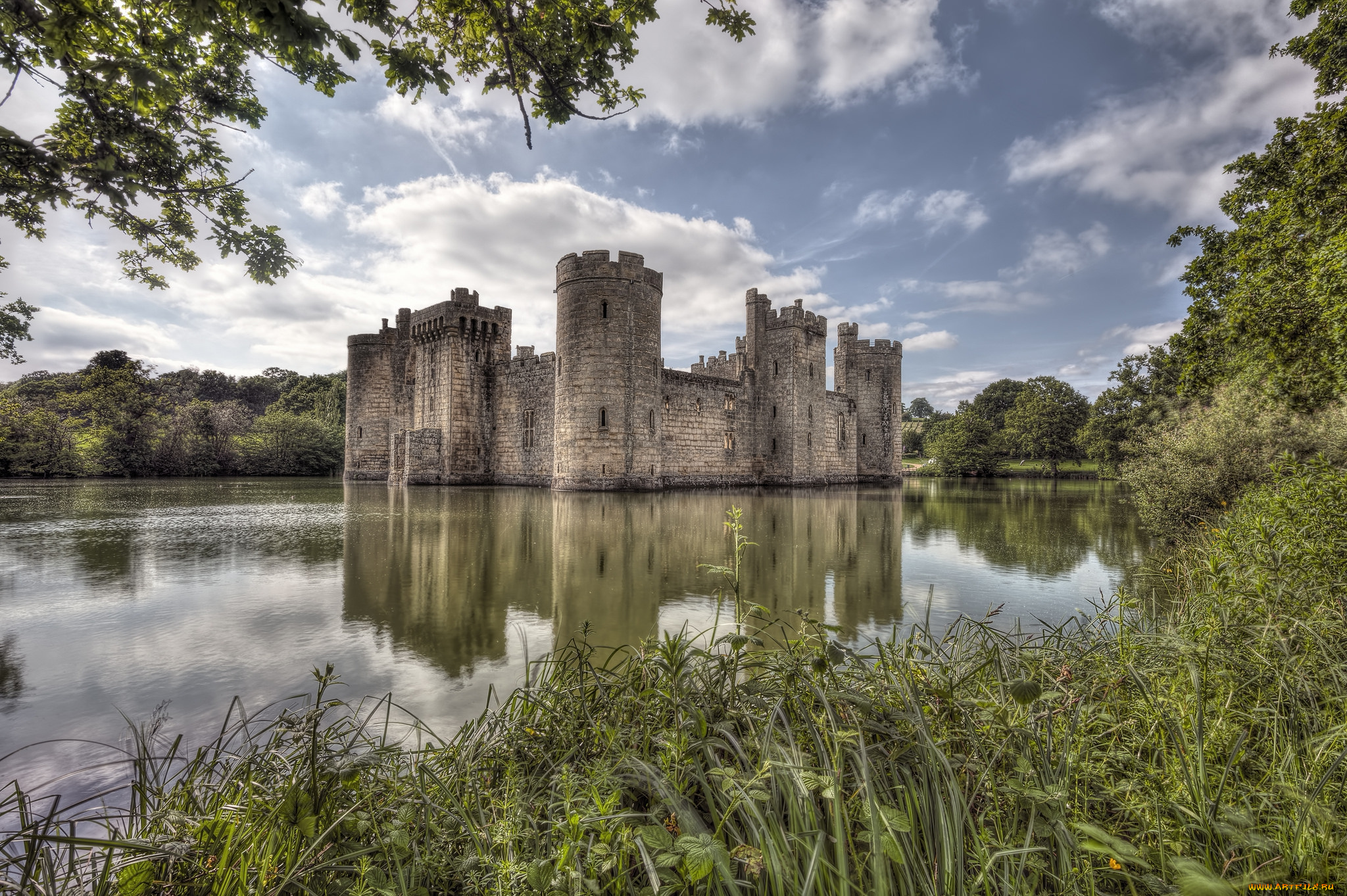 bodiam, города, -, дворцы, , замки, , крепости, лес, озеро, замок