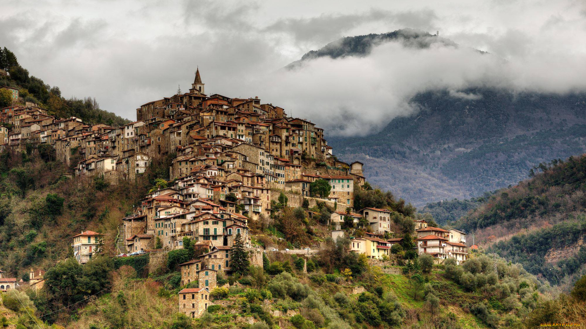 apricale, -, liguria, -, italy, города, -, пейзажи, поселок, горы