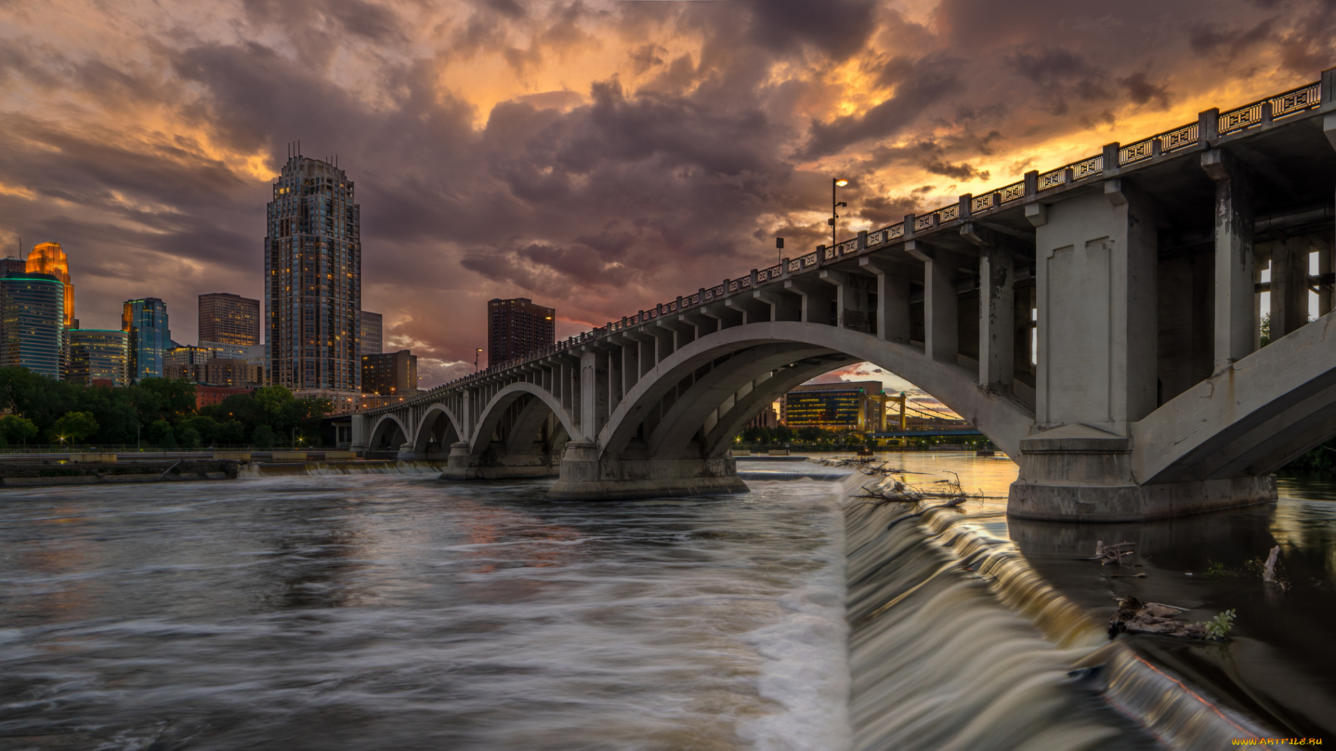 minneapolis, города, -, мосты, мост, река