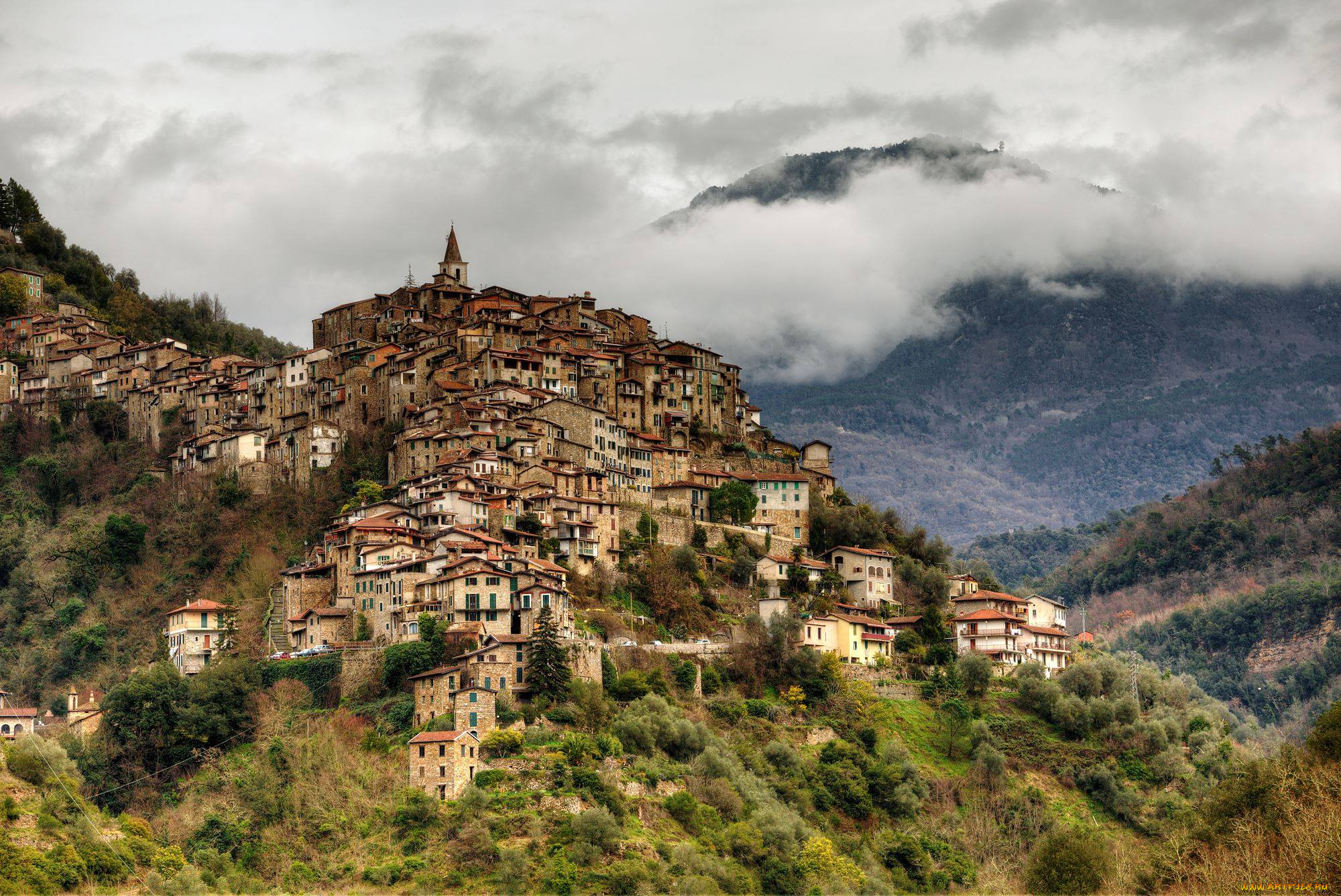 apricale, -, liguria, -, italy, города, -, пейзажи, поселок, горы