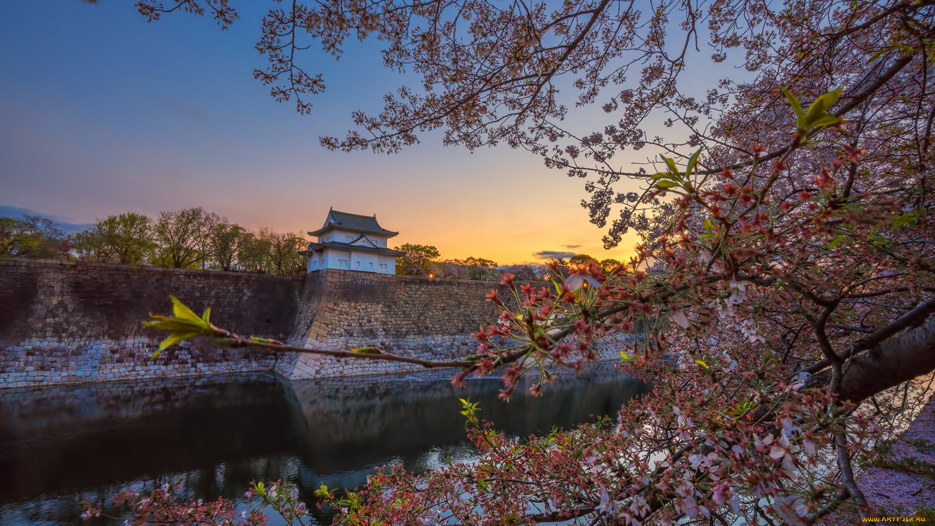 osaka, castle, города, замки, Японии, простор