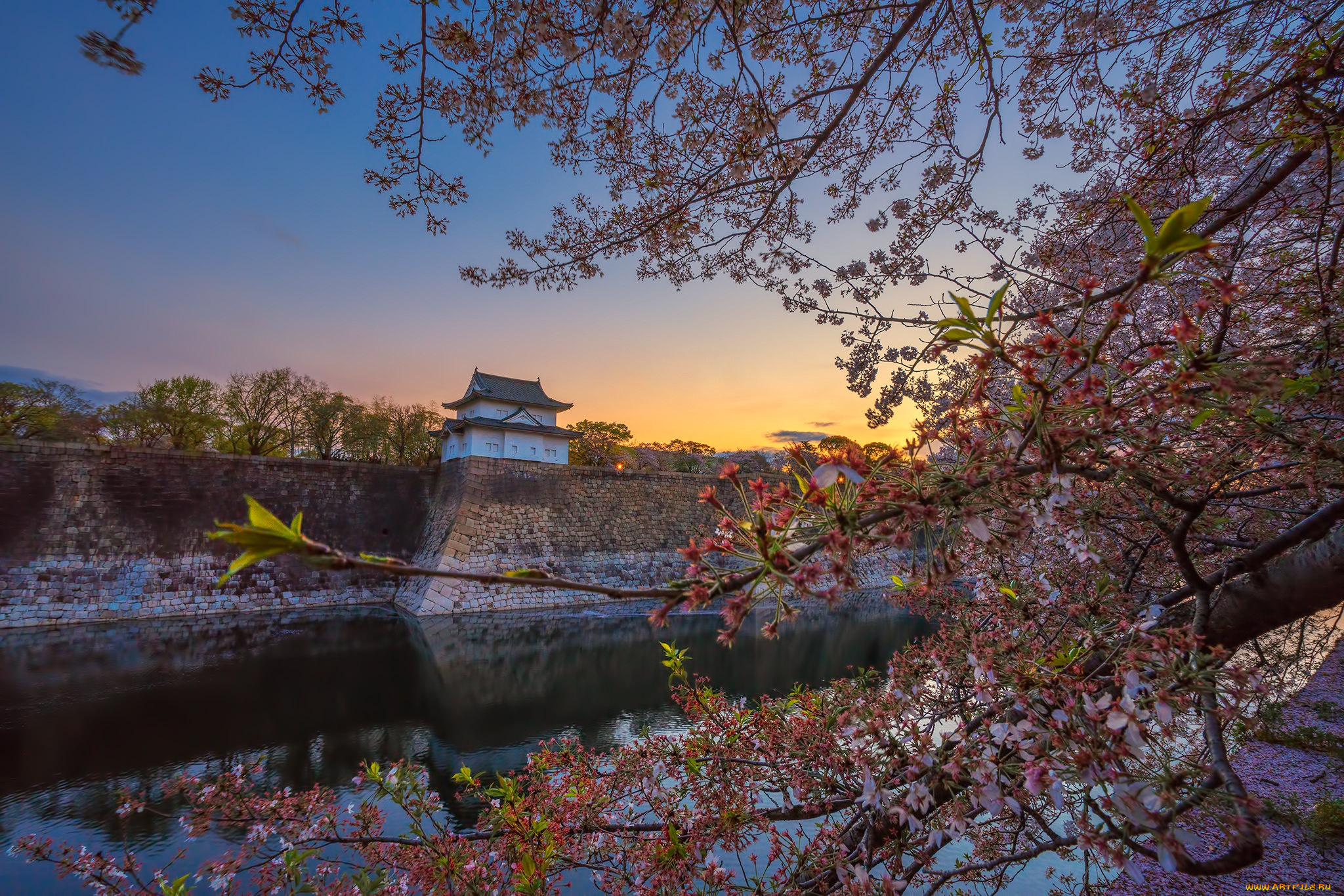 osaka, castle, города, замки, Японии, простор