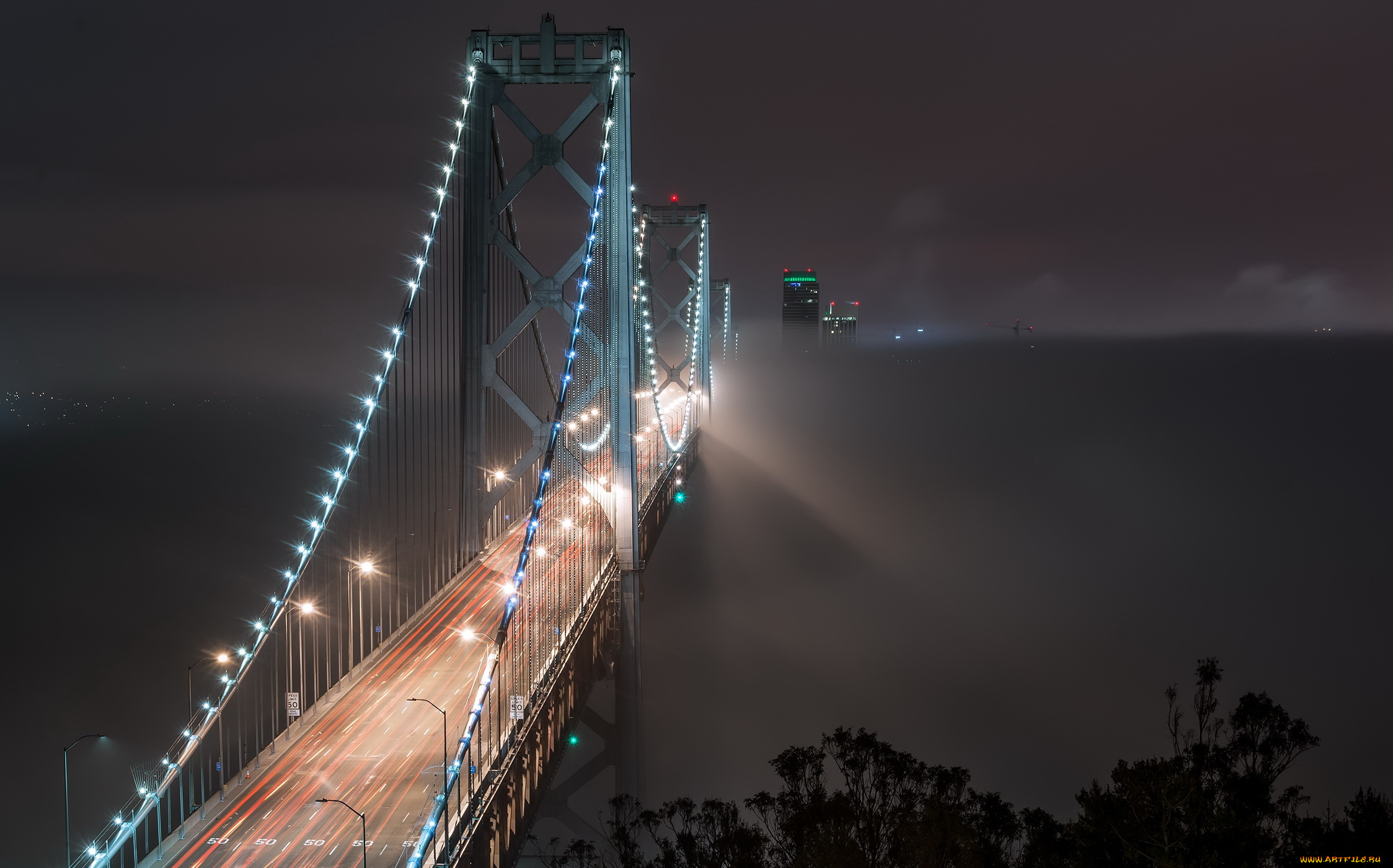 города, -, мосты, bay, bridge, san, francisco, fog, bound