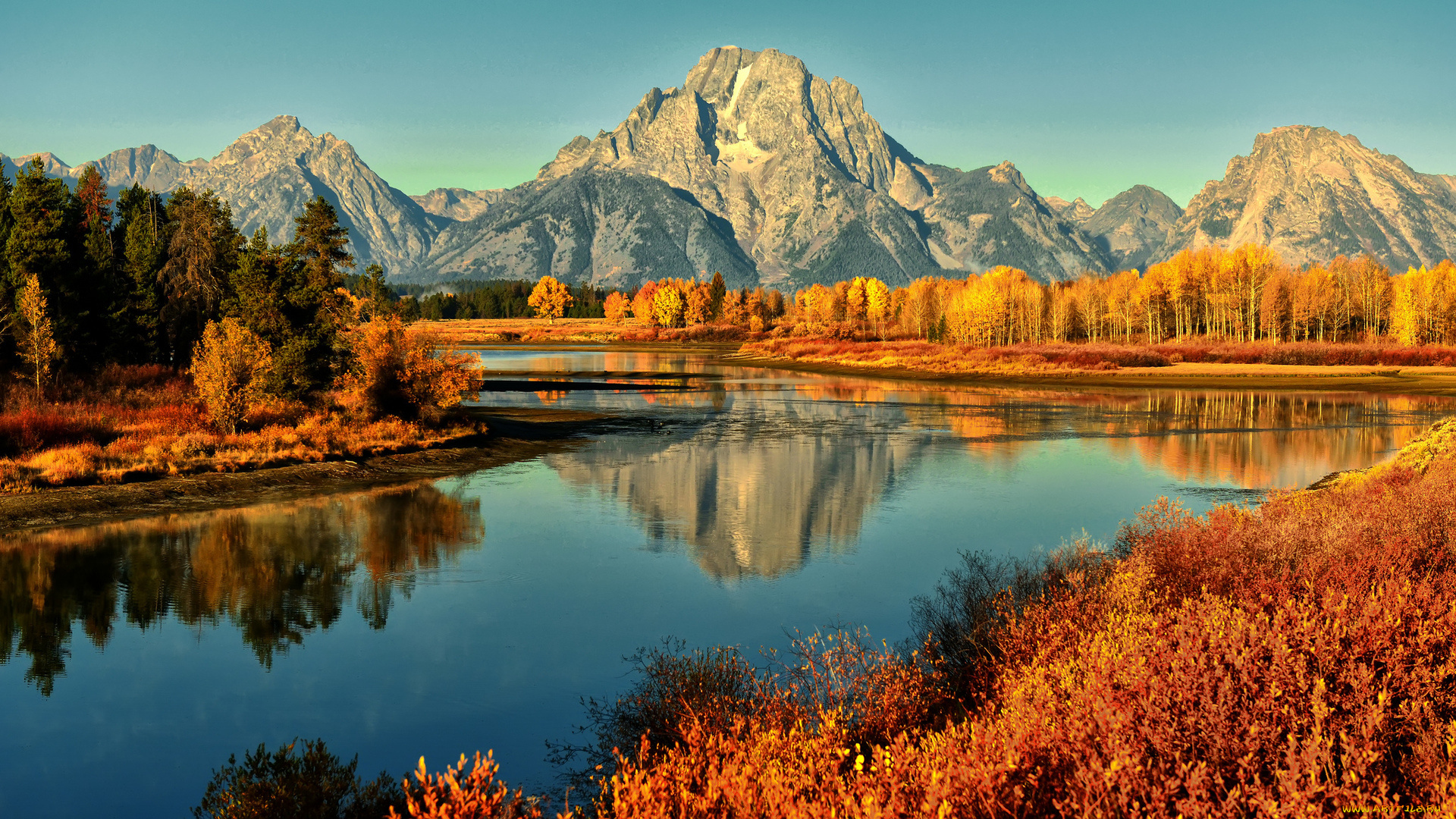 autumn, природа, реки, озера, осень, лес, горы, река, grand, teton, national, park, отражение, пейзаж